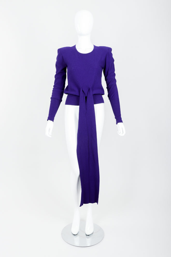 Vintage Sonia Rykiel Purple Waist Tie Sweater Untied on mannequin front at Recess