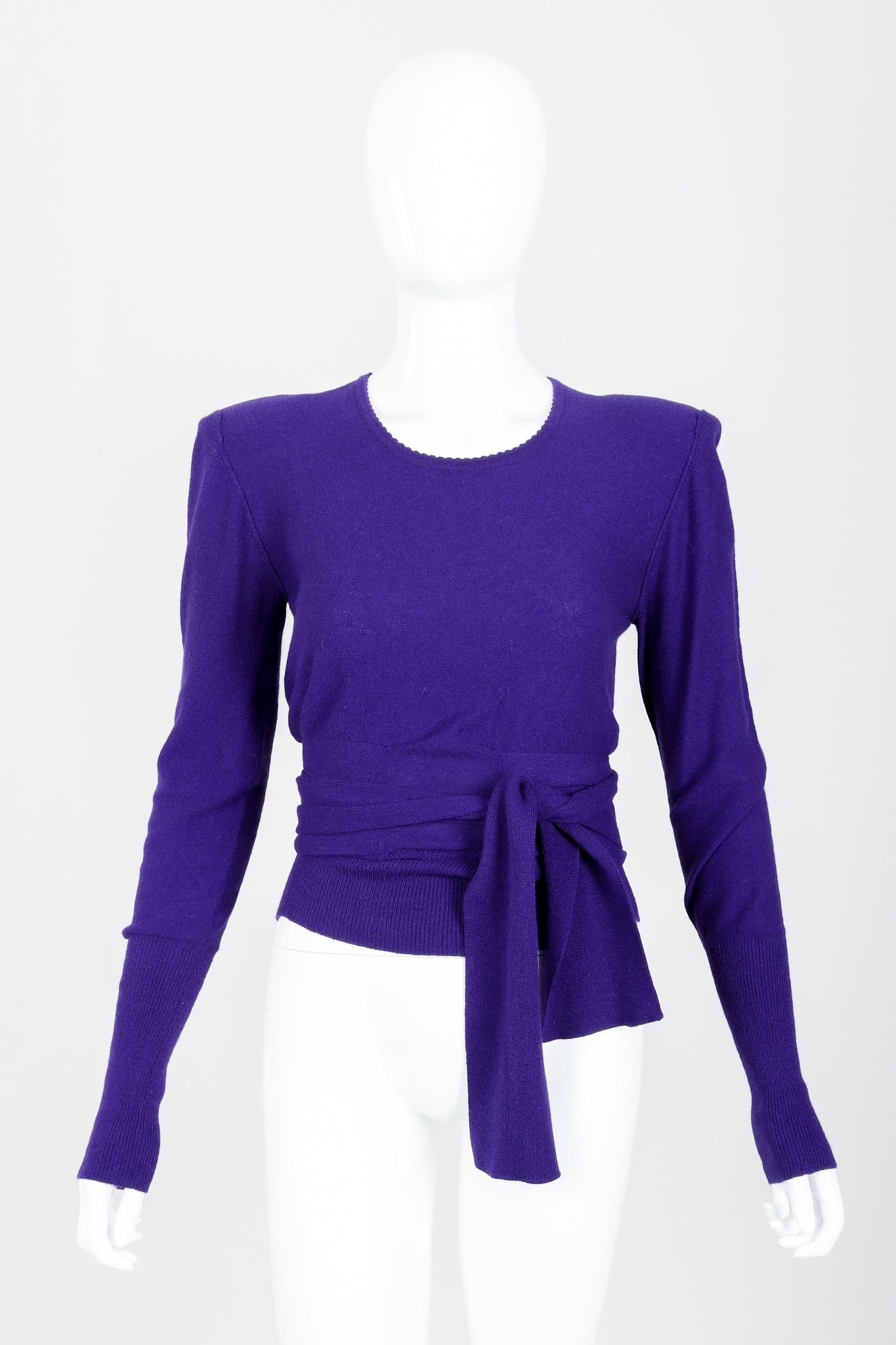 Vintage Sonia Rykiel Purple Waist Tie Sweater on mannequin front at Recess