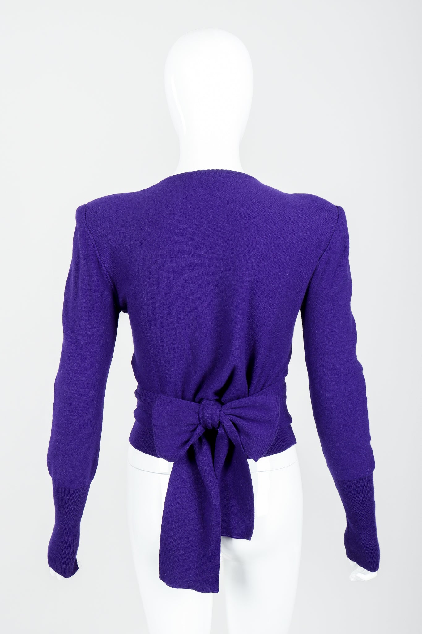 Vintage Sonia Rykiel Purple Waist Tie Sweater on mannequin back bow at Recess