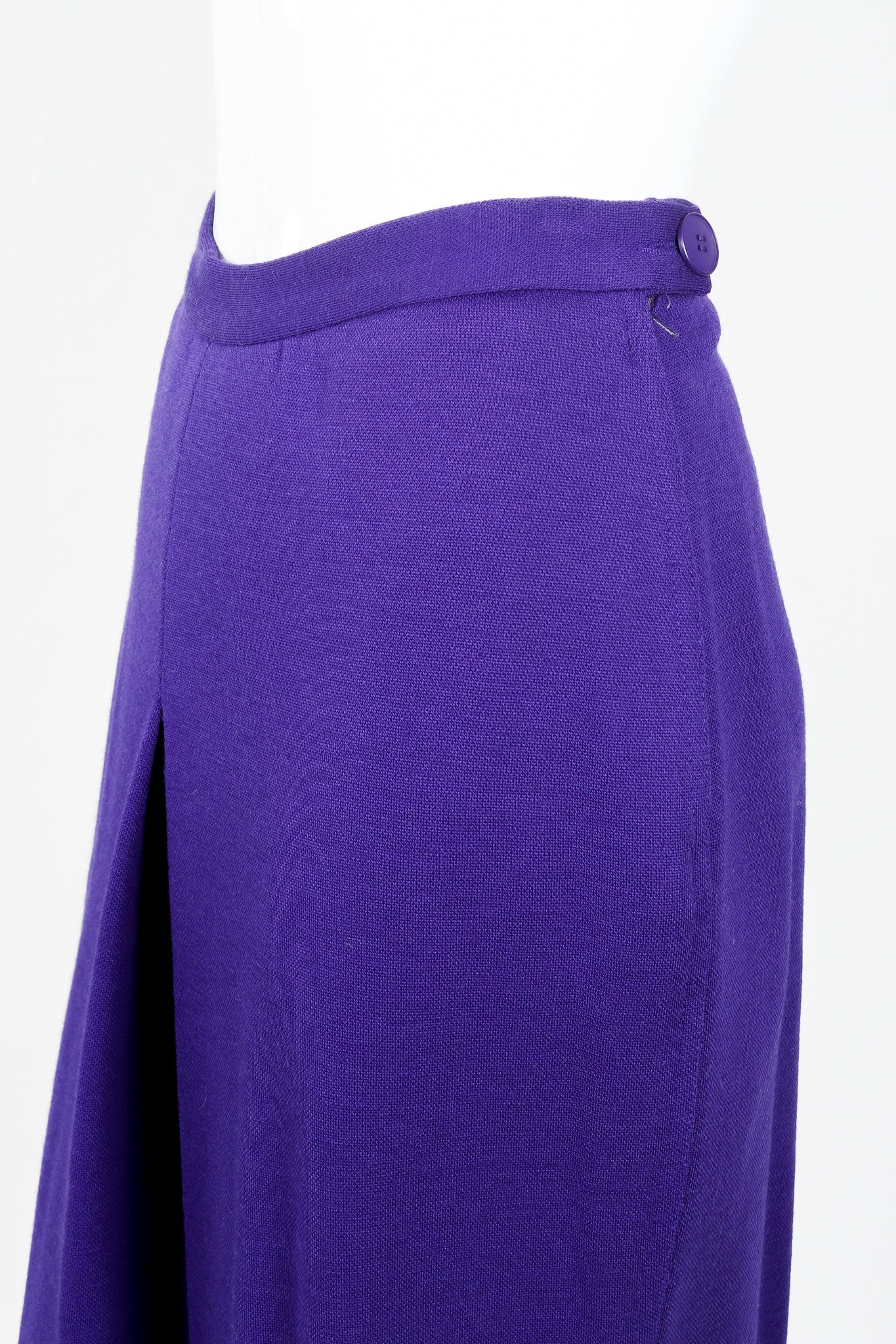 Vintage Sonia Rykiel Purple Knit Relaxed Straight Pant on mannequin waistline at Recess