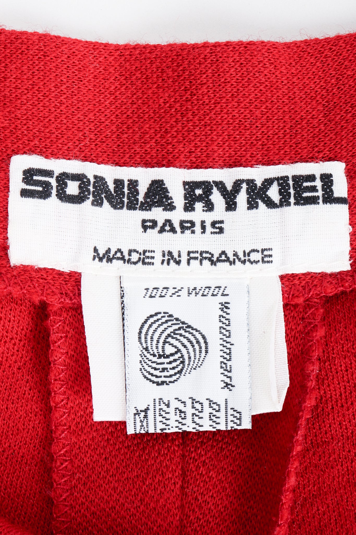 Vintage Sonia Rykiel Red Knit Pant Set label on red