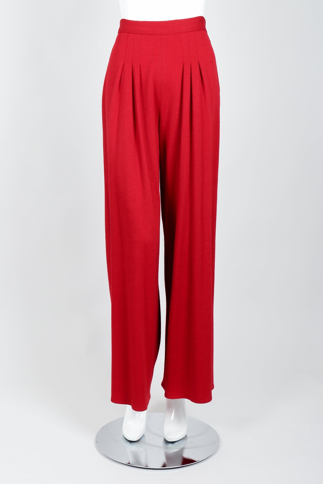 Vintage Sonia Rykiel Red Knit Pant Set on mannequin front at Recess