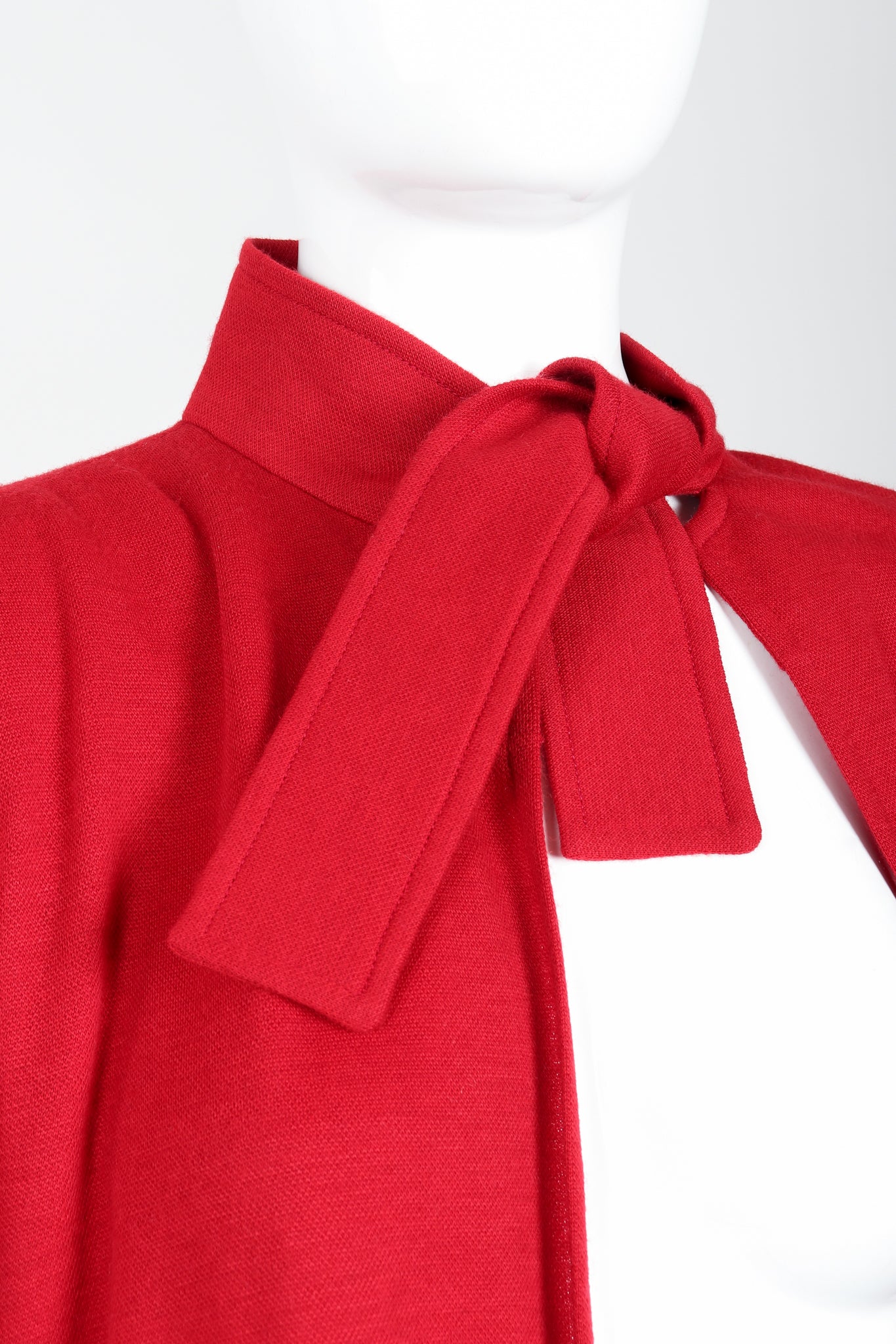 Vintage Sonia Rykiel Red Knit Cape Coat & Pant Set on mannequin neck tie at Recess