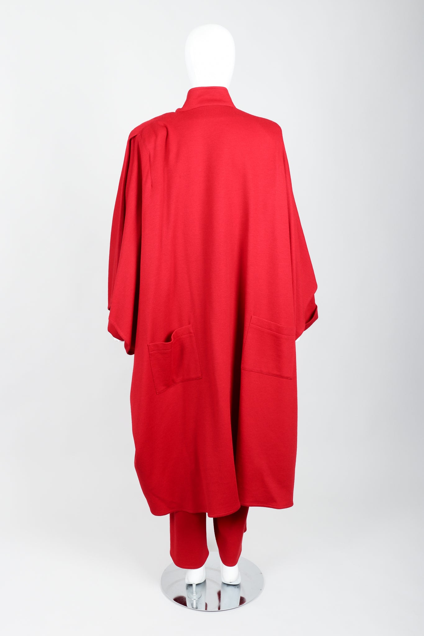Vintage Sonia Rykiel Red Knit Cape Coat & Pant Set on mannequin back at Recess