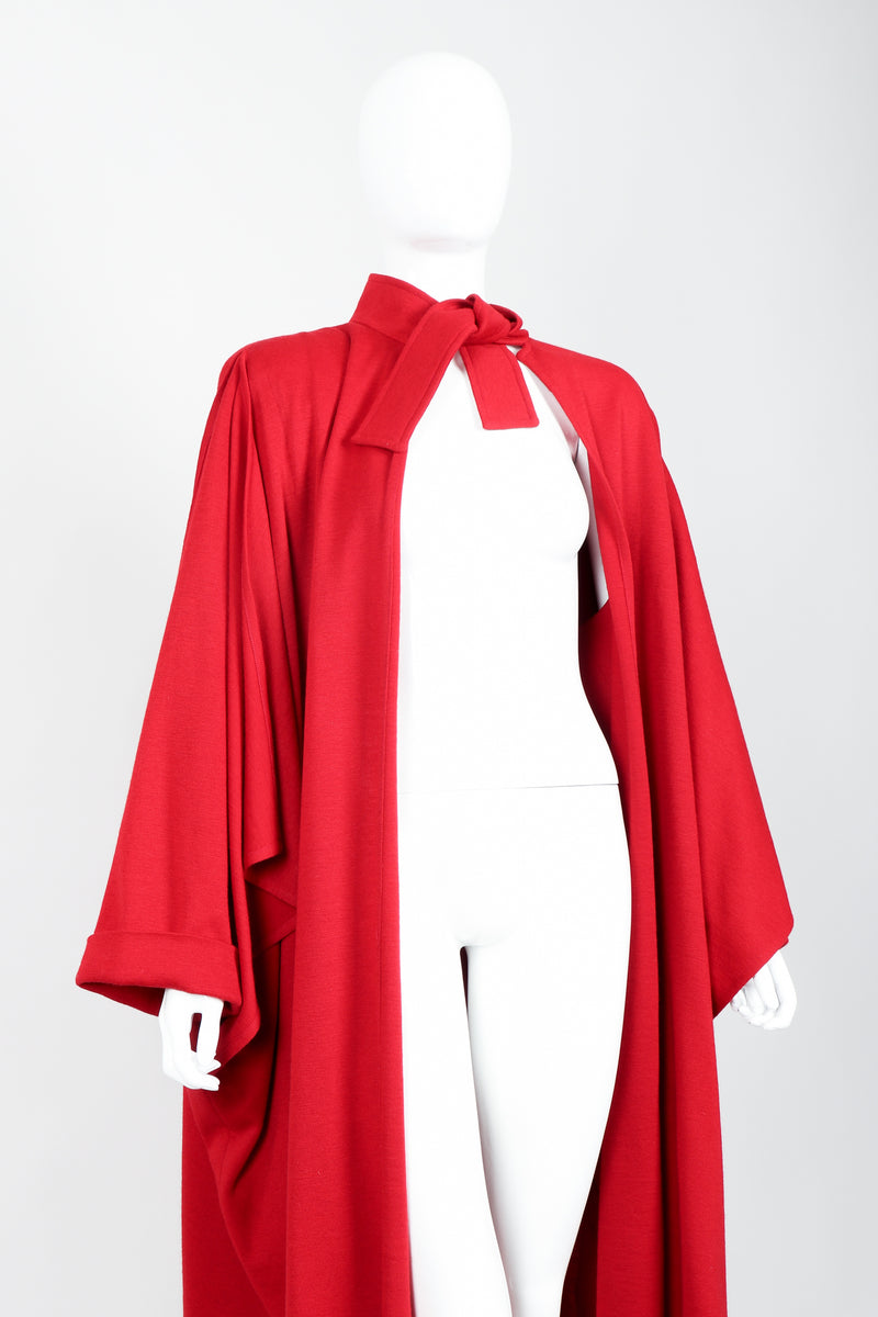 Vintage Sonia Rykiel Red Knit Cape Coat Set on mannequin crop at Recess