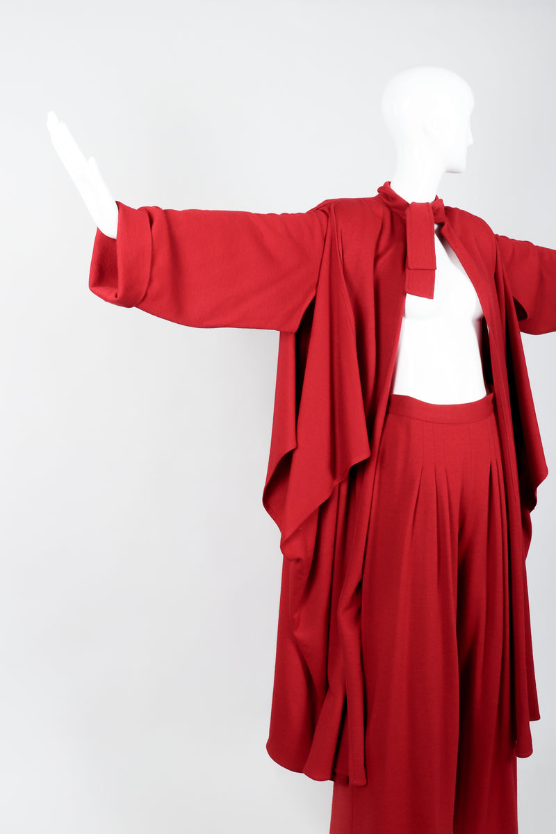 Vintage Sonia Rykiel Red Knit Cape Coat & Pant Set on mannequin arms out at Recess
