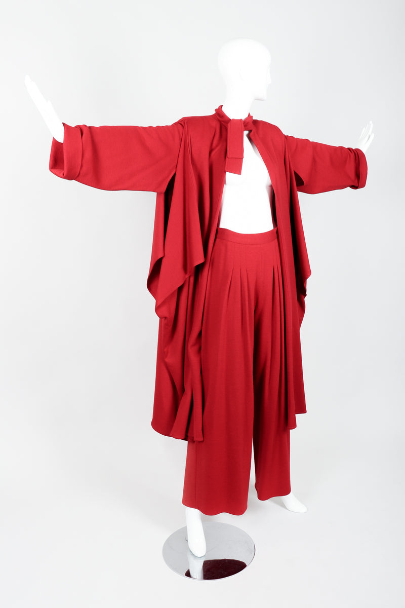 Vintage Sonia Rykiel Red Knit Cape Coat & Pant Set on mannequin arms out at Recess