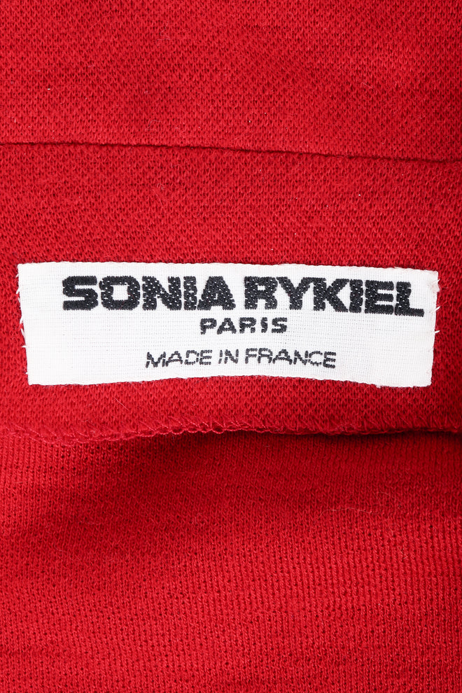 Vintage Sonia Rykiel Red Knit Cape Coat label on red