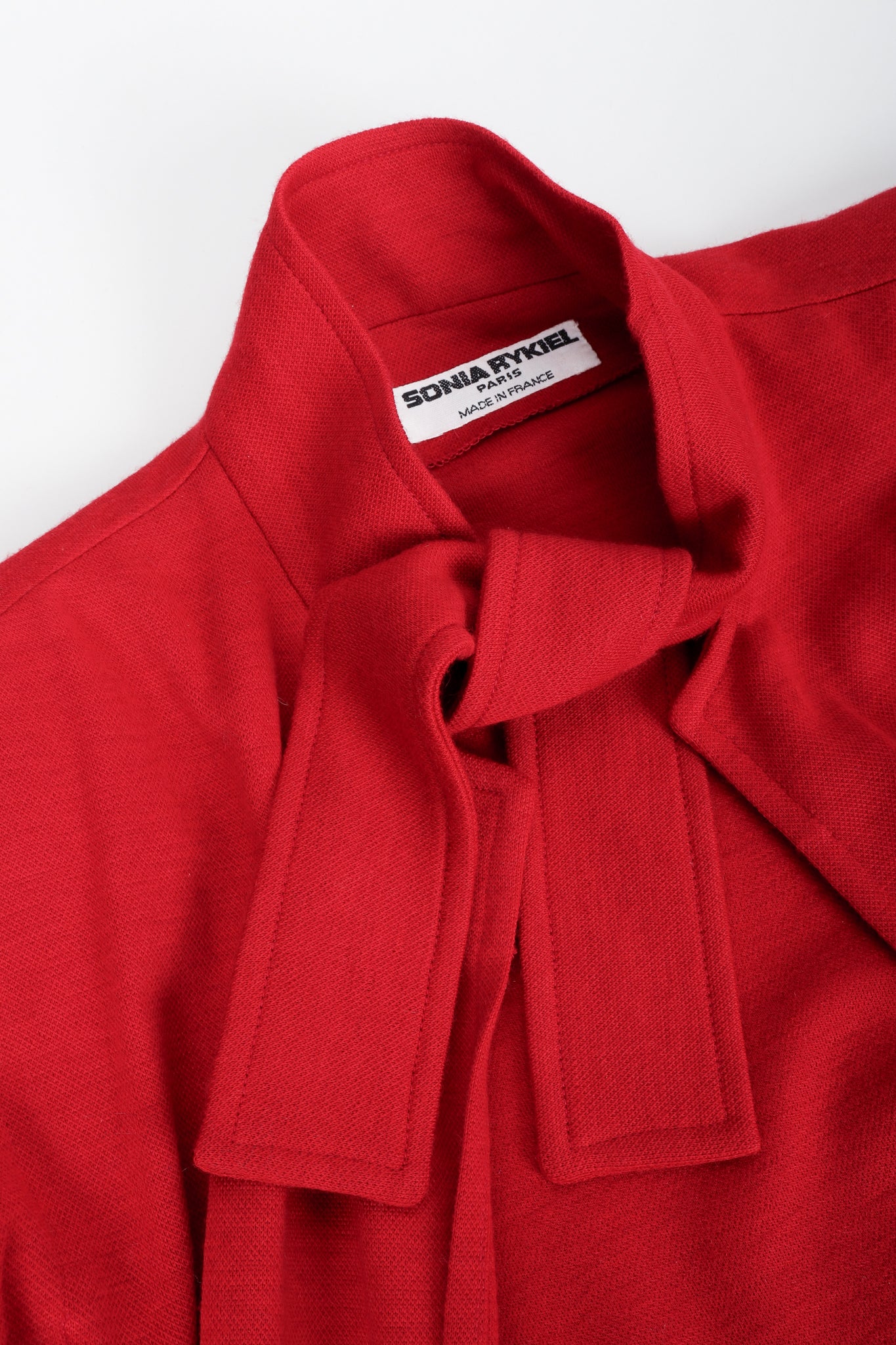 Vintage Sonia Rykiel Red Knit Cape Coat Set Neckline Detail at Recess