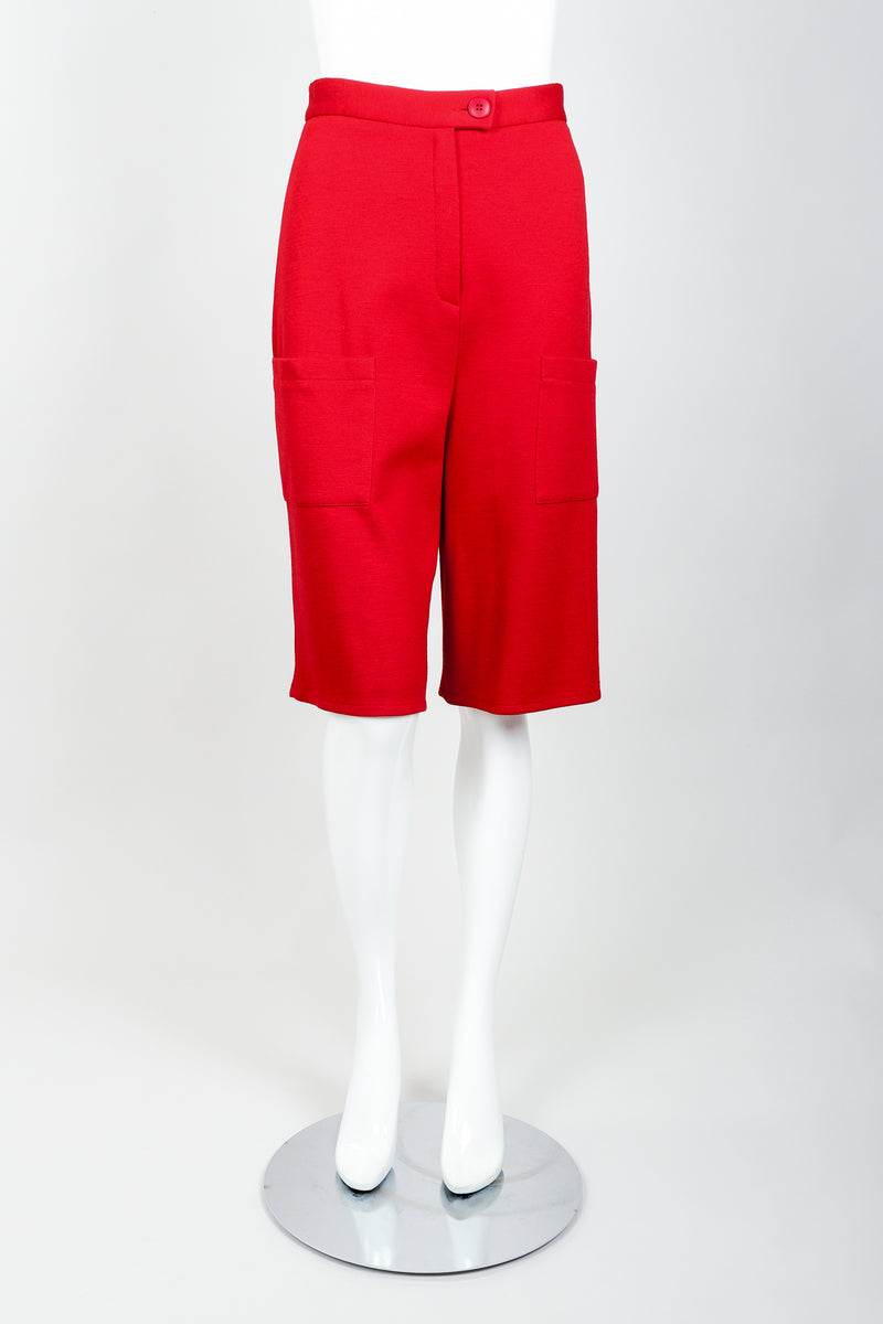 Vintage Sonia Rykiel Red Knit Bermuda Walking Shorts on mannequin front at Recess