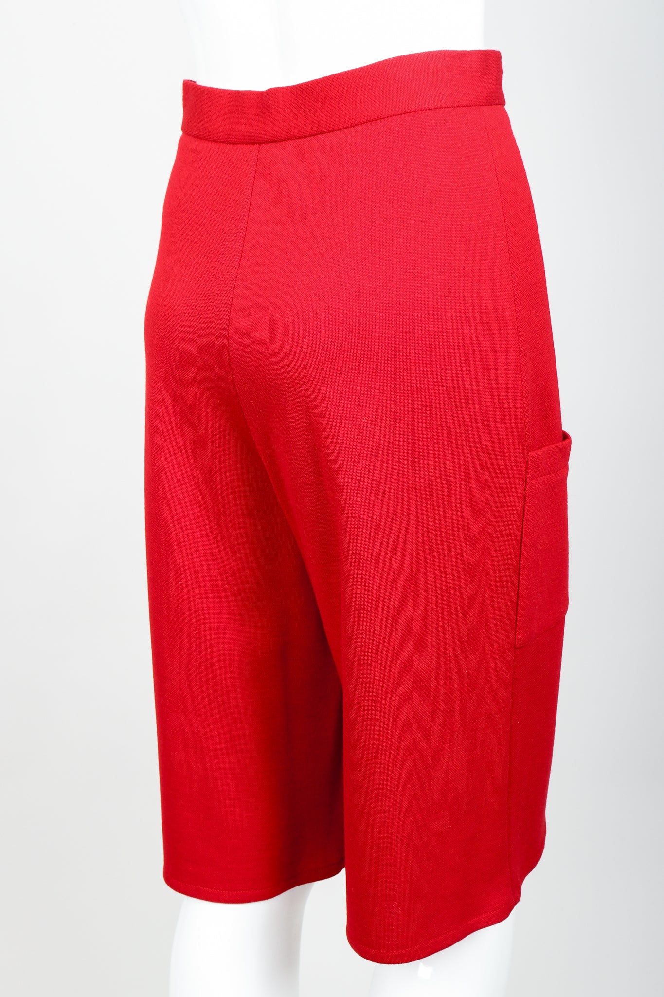 Vintage Sonia Rykiel Red Knit Bermuda Walking Shorts on mannequin rear angle at Recess