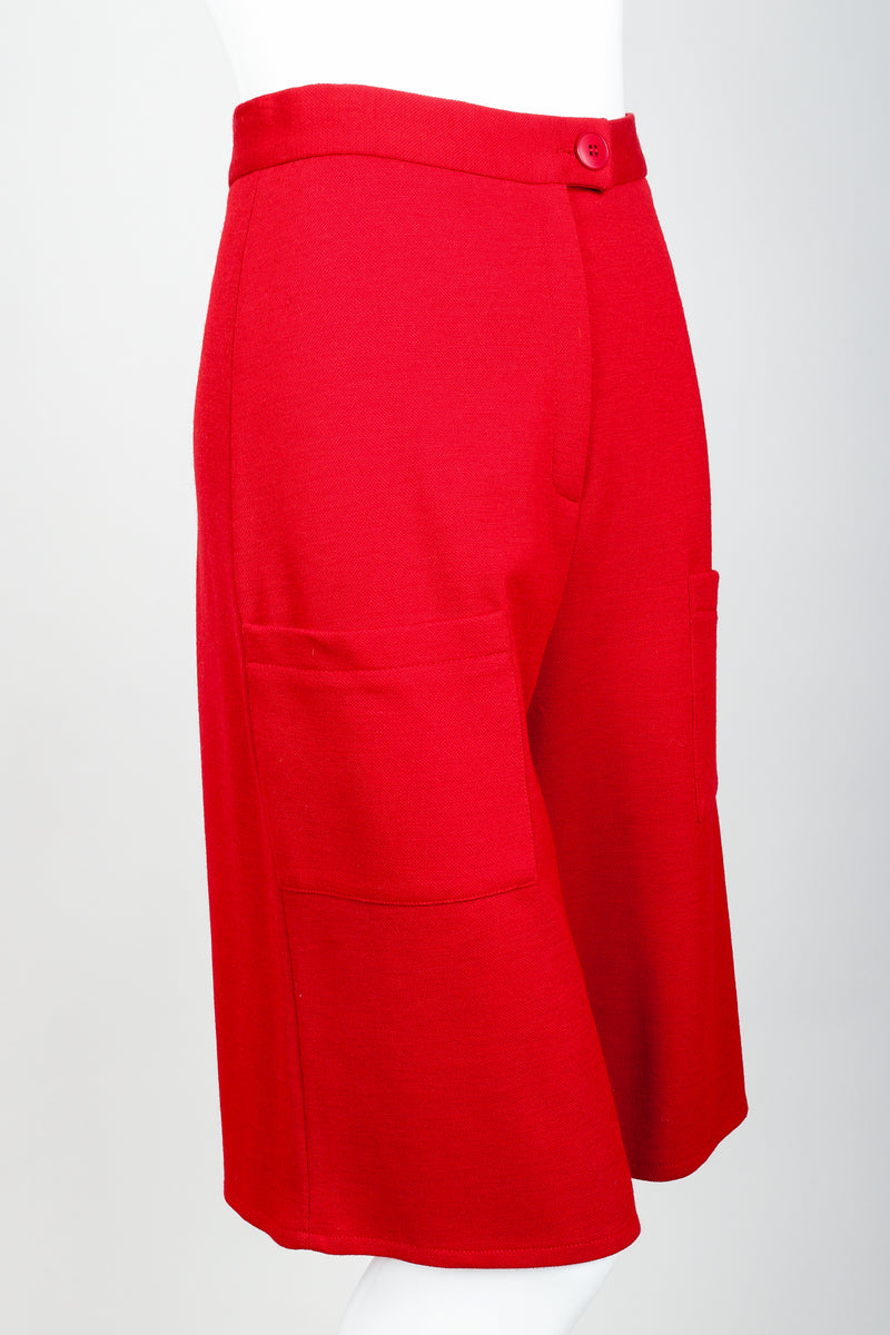Vintage Sonia Rykiel Red Knit Bermuda Walking Shorts on mannequin front angle at Recess