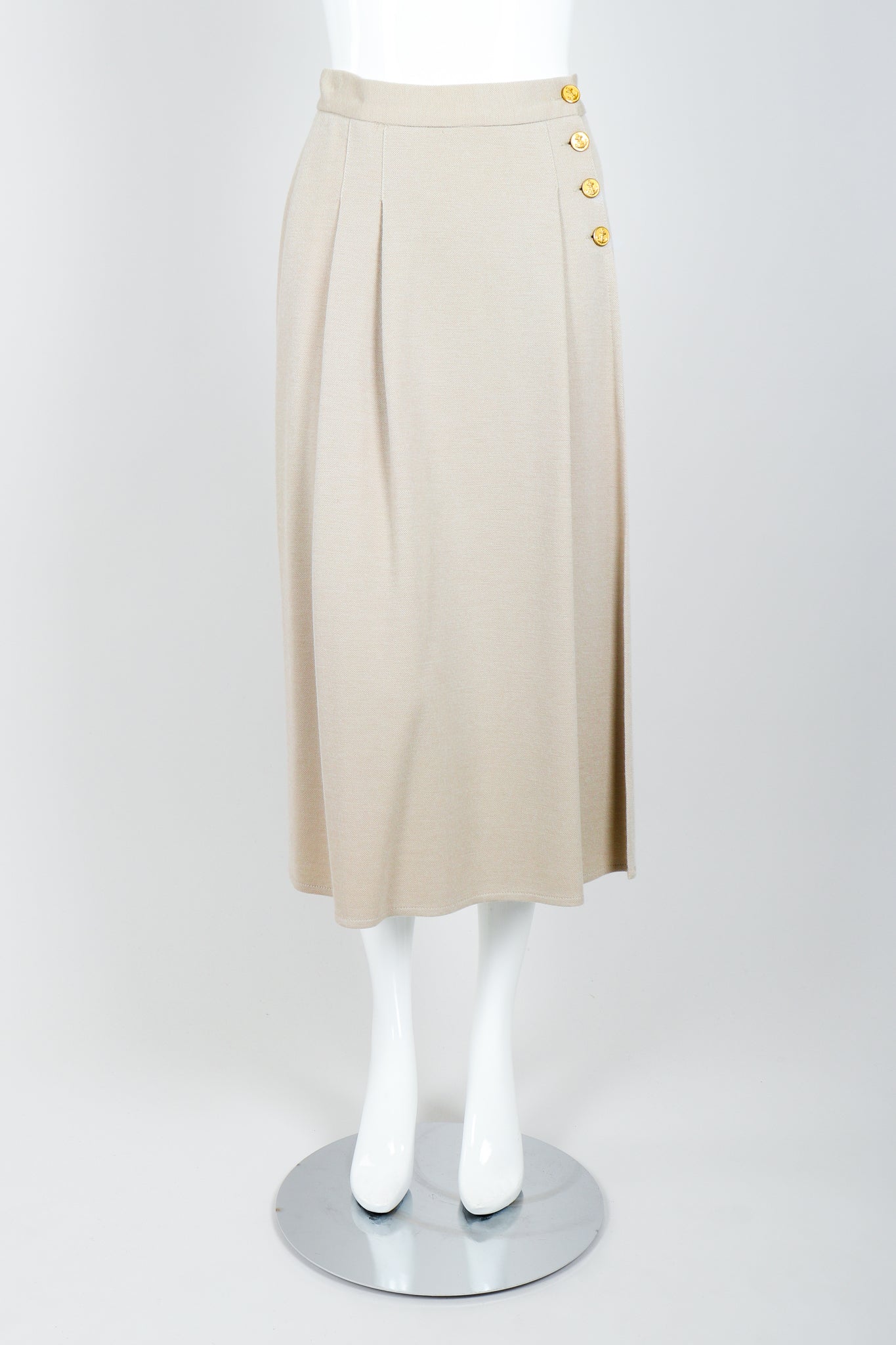 Vintage Sonia Rykiel Sand Beige Knit Skirt Set on Mannequin front at Recess