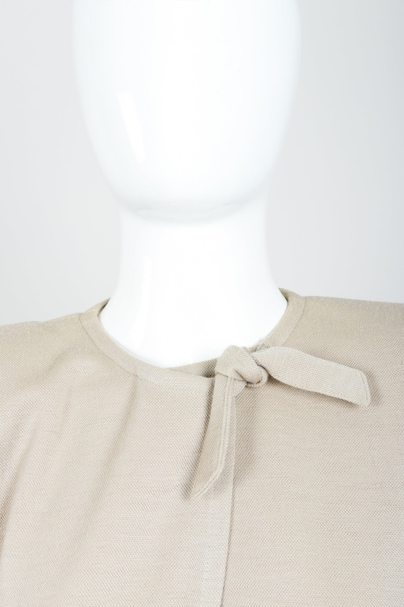 Vintage Sonia Rykiel Sand Beige Knit Cape & Skirt Set on Mannequin neckline at Recess