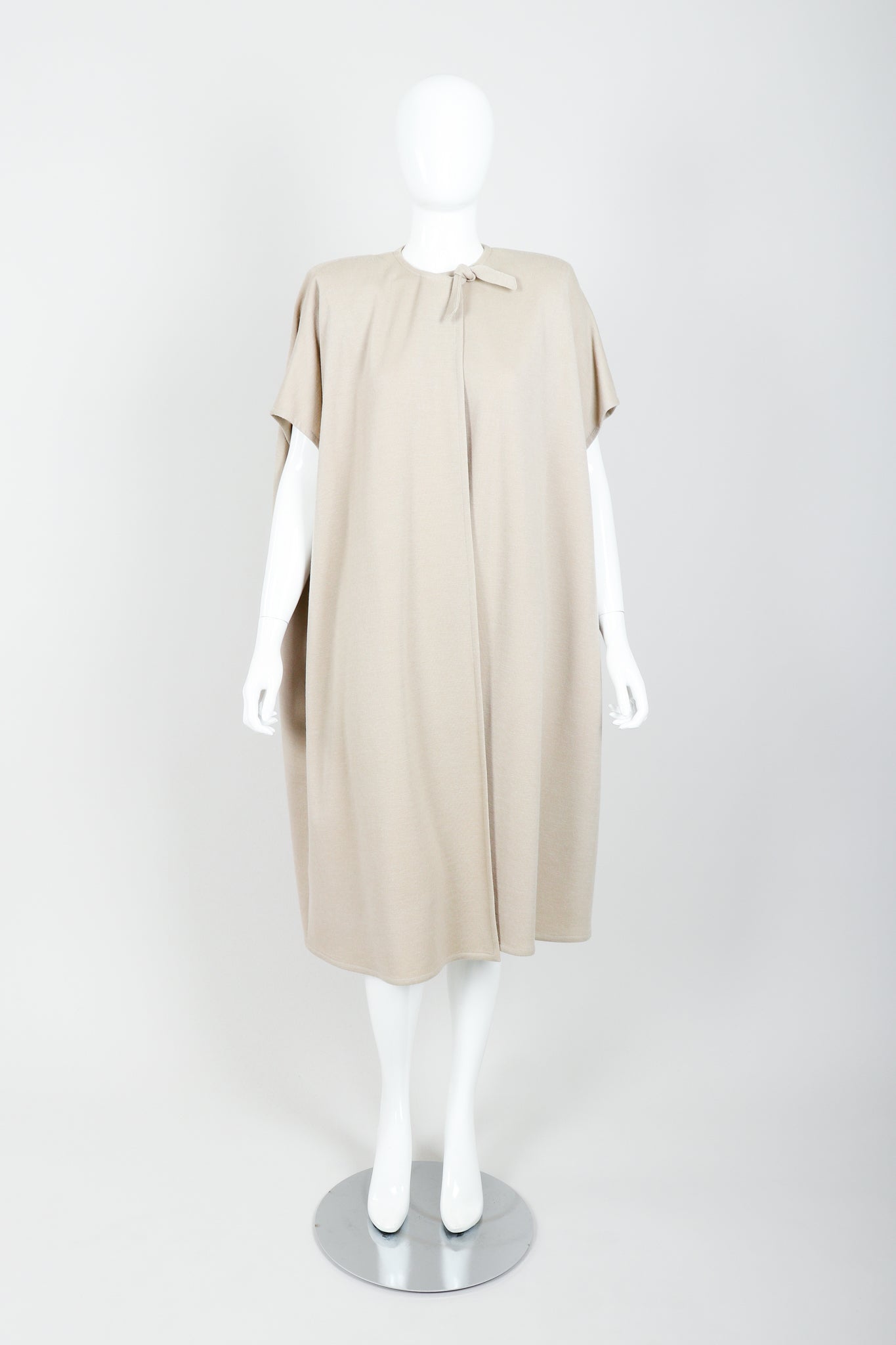 Vintage Sonia Rykiel Sand Beige Knit Cape & Skirt Set on Mannequin front closed at Recess