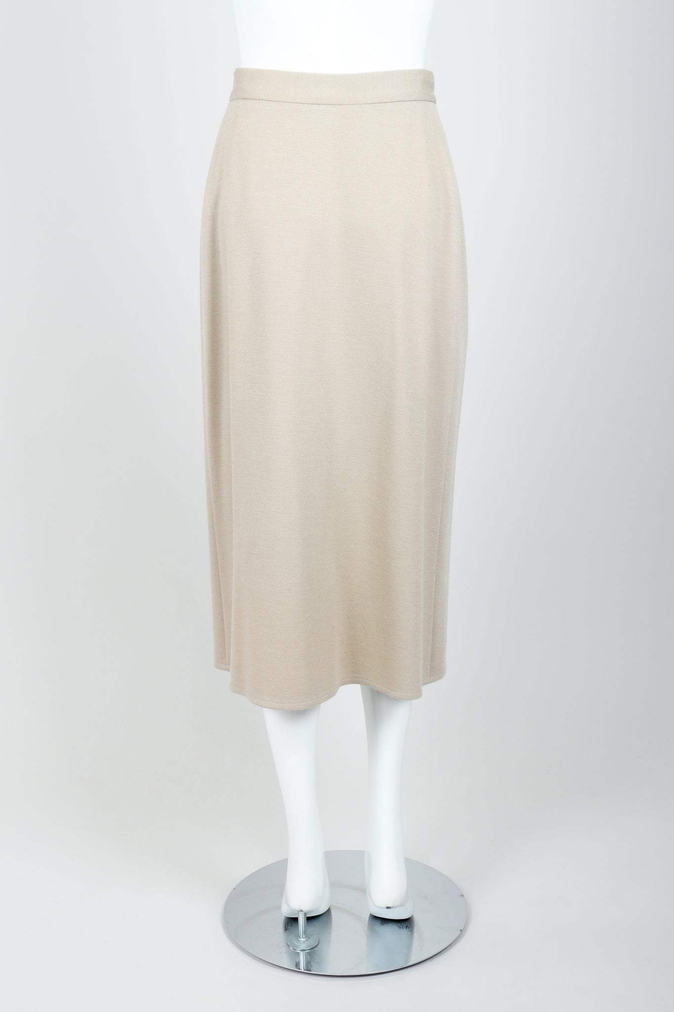 Vintage Sonia Rykiel Sand Beige Knit Skirt Set on mannequin back