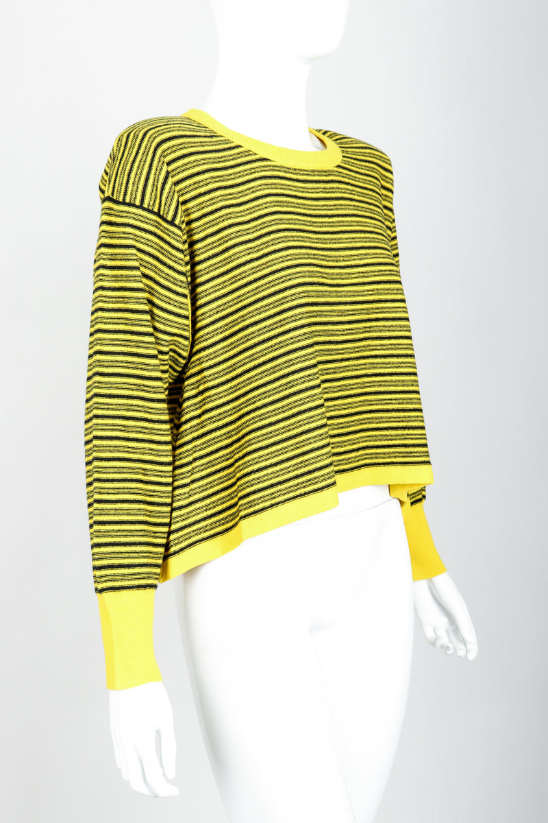 Vintage Sonia Rykiel Yellow Stripe Knit Boxy Sweater on Mannequin Side at Recess