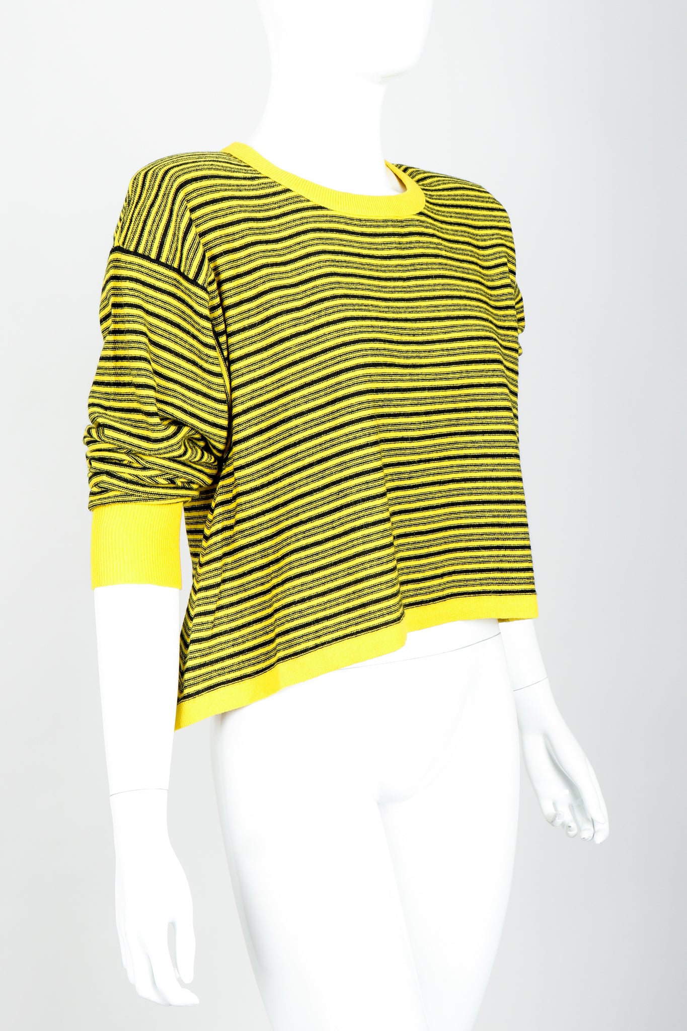 Vintage Sonia Rykiel Yellow Stripe Knit Boxy Sweater on Mannequin Sleeves pushed at Recess