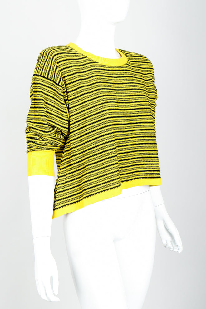Vintage Sonia Rykiel Yellow Stripe Knit Boxy Sweater on Mannequin Sleeves pushed at Recess