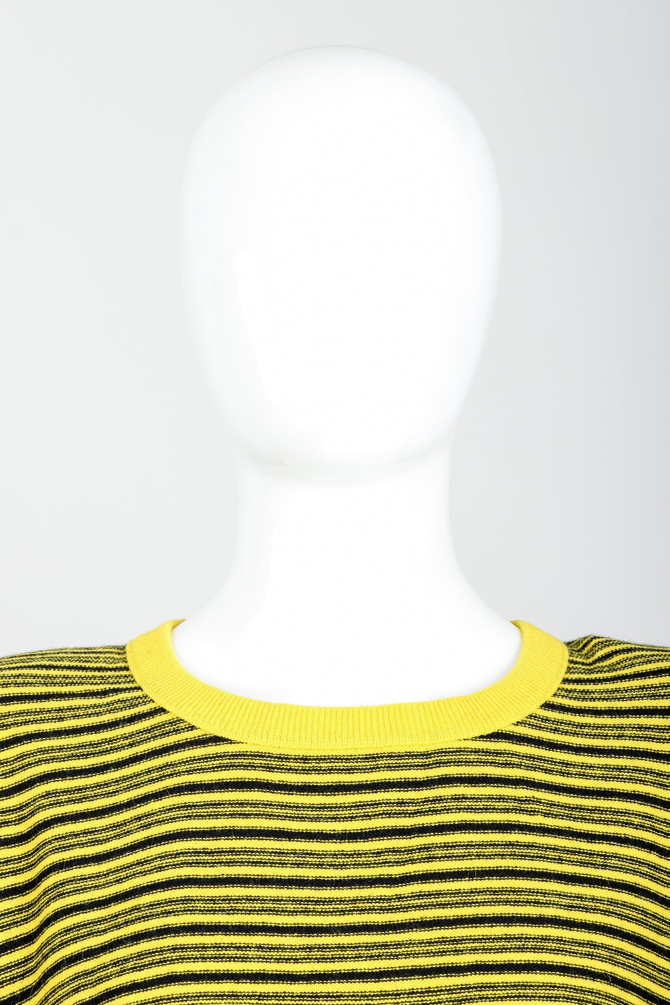 Vintage Sonia Rykiel Yellow Stripe Knit Boxy Sweater on Mannequin neckline at Recess