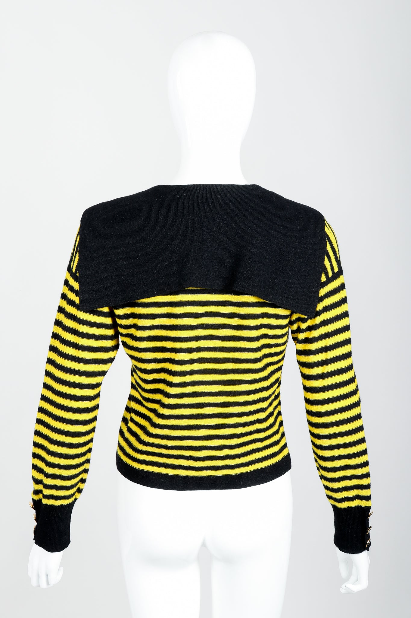 Vintage Sonia Rykiel Yellow Stripe Knit Sailor Sweater on mannequin Back at Recess