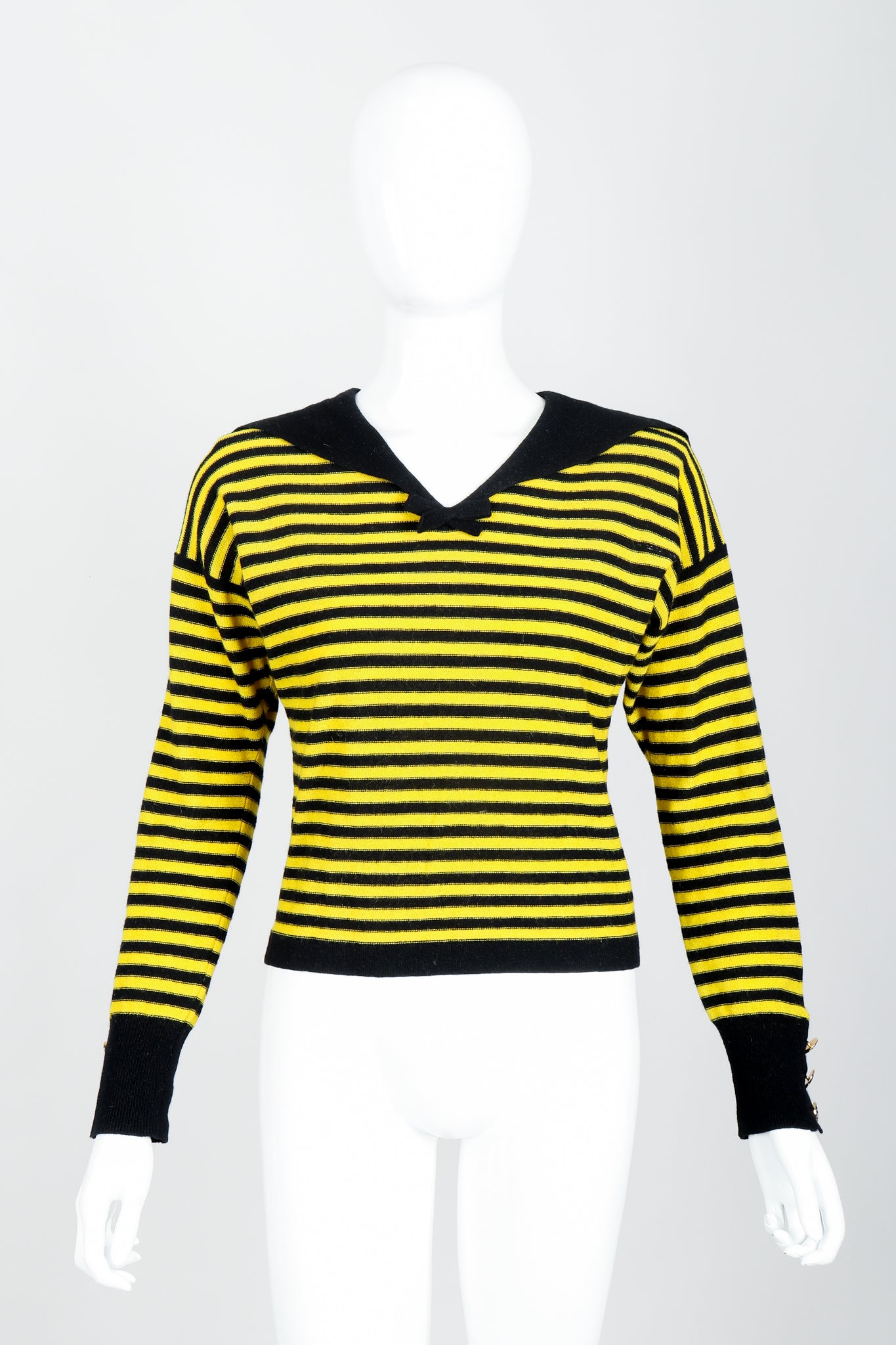 Vintage Sonia Rykiel Yellow Stripe Knit Sailor Sweater on mannequin Front at Recess