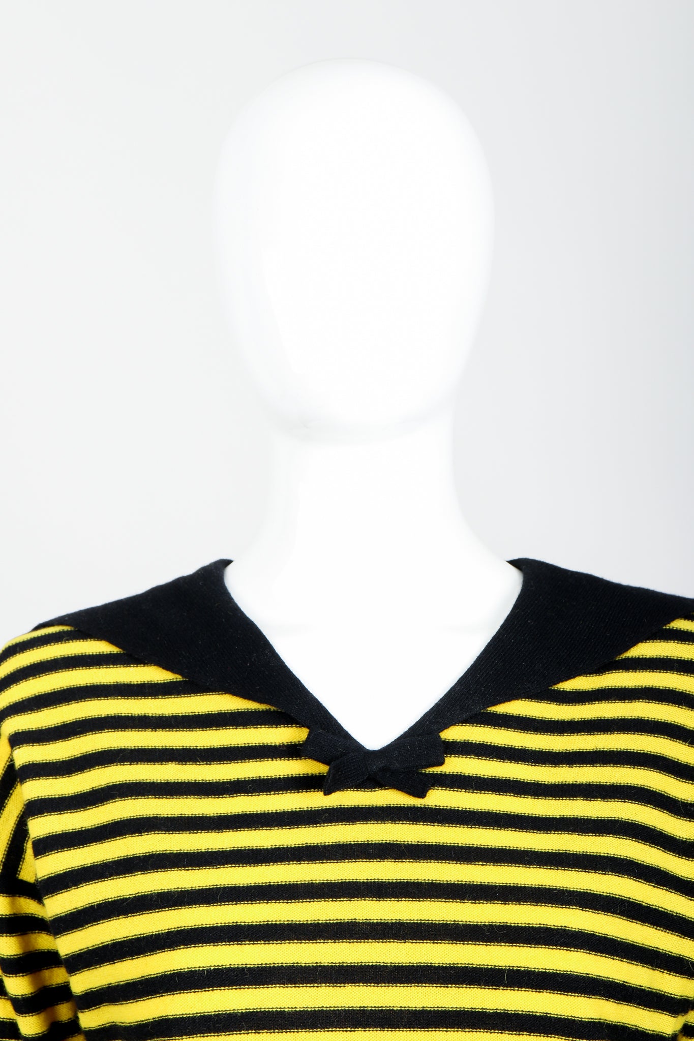 Vintage Sonia Rykiel Yellow Stripe Knit Sailor Sweater on mannequin neckline at Recess