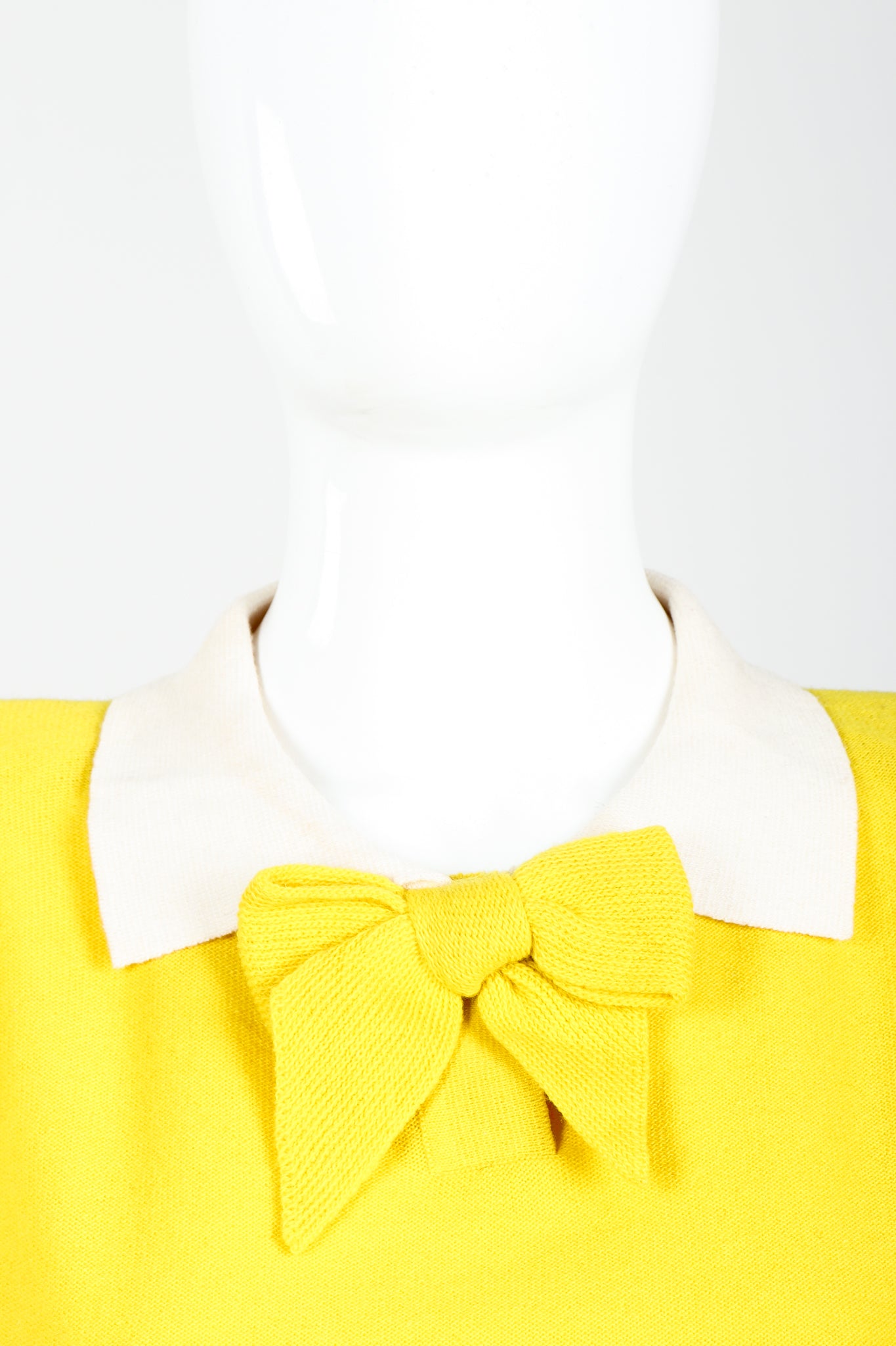 Vintage Sonia Rykiel Yellow Bow Collared Swing Sweater on Mannequin Collar at Recess