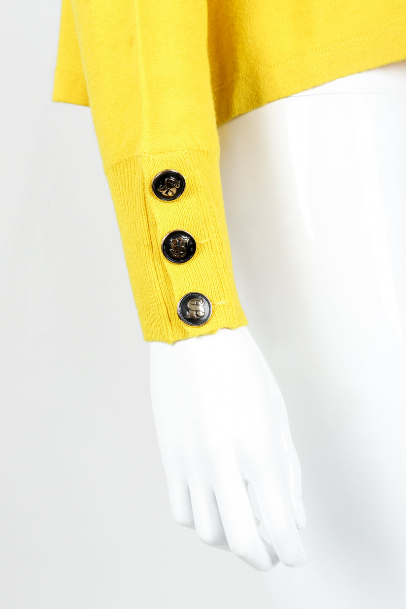 Vintage Sonia Rykiel Yellow Bow Collared Swing Sweater on Mannequin Sleeve Buttons at Recess