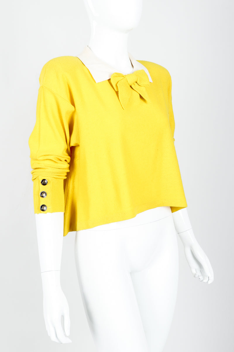 Vintage Sonia Rykiel Yellow Bow Collared Swing Sweater on Mannequin Angled at Recess Los Angeles