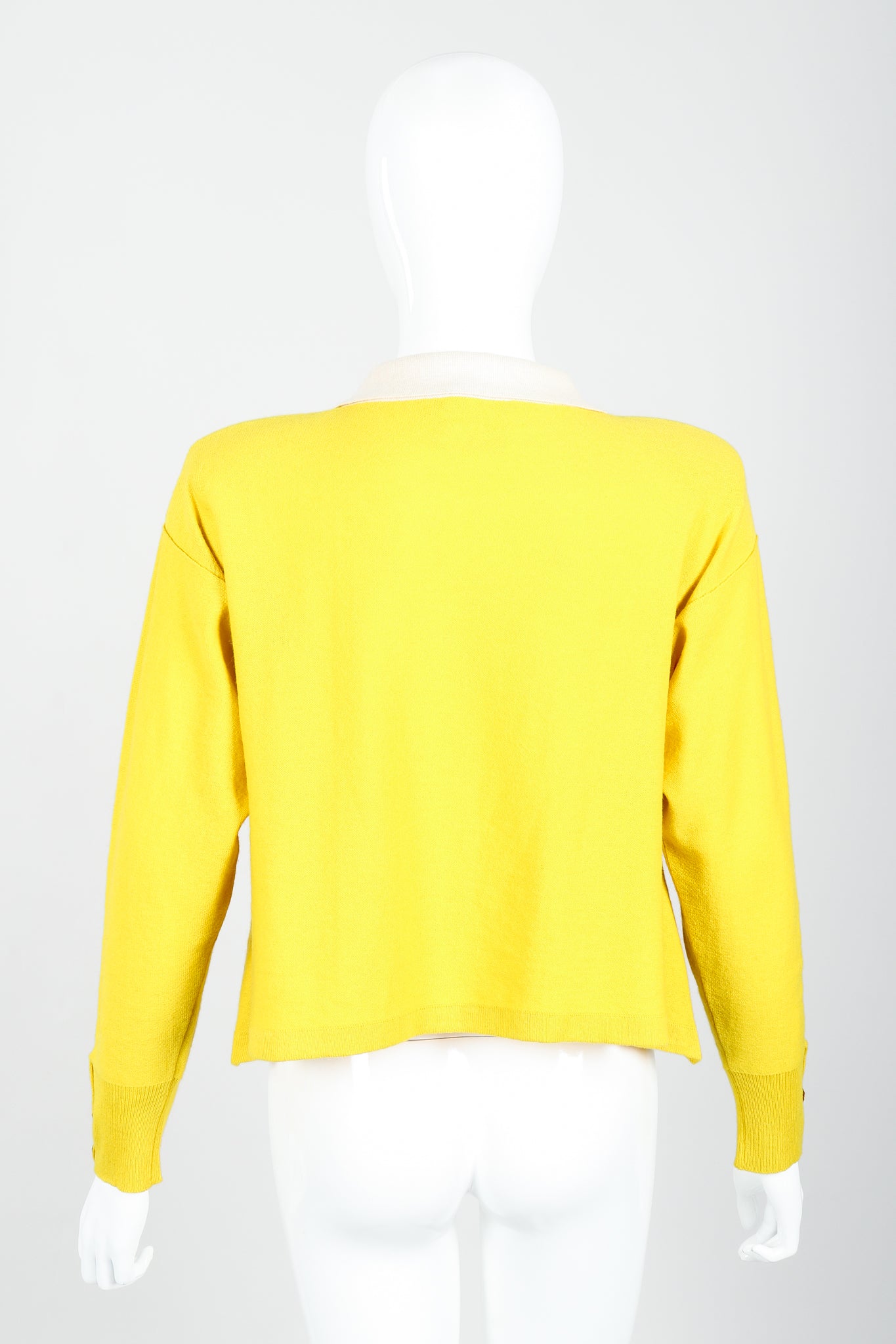 Vintage Sonia Rykiel Yellow Bow Collared Swing Sweater on Mannequin Back at Recess