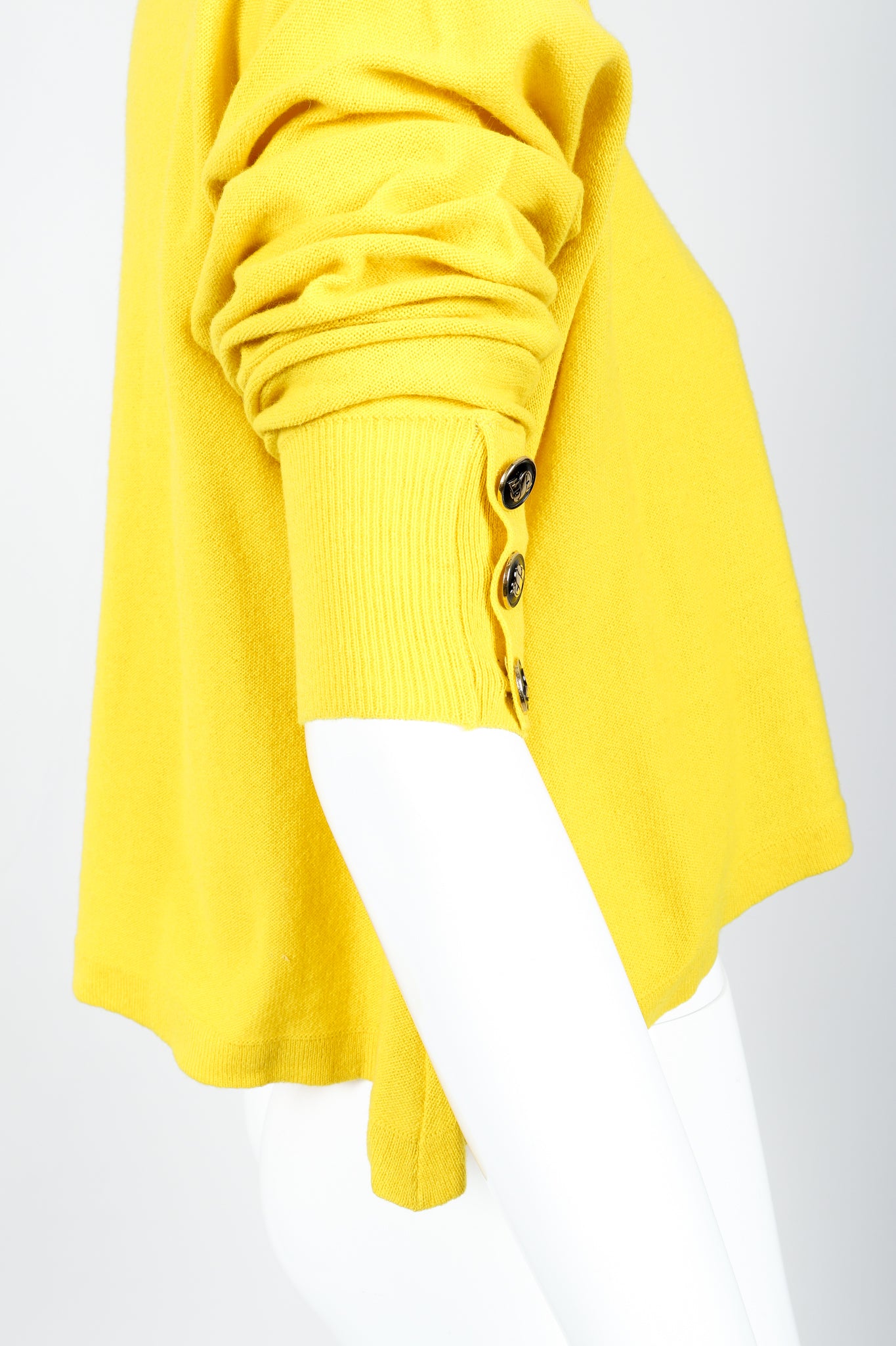 Vintage Sonia Rykiel Yellow Bow Collared Swing Sweater on Mannequin Pushed Sleeve at Recess