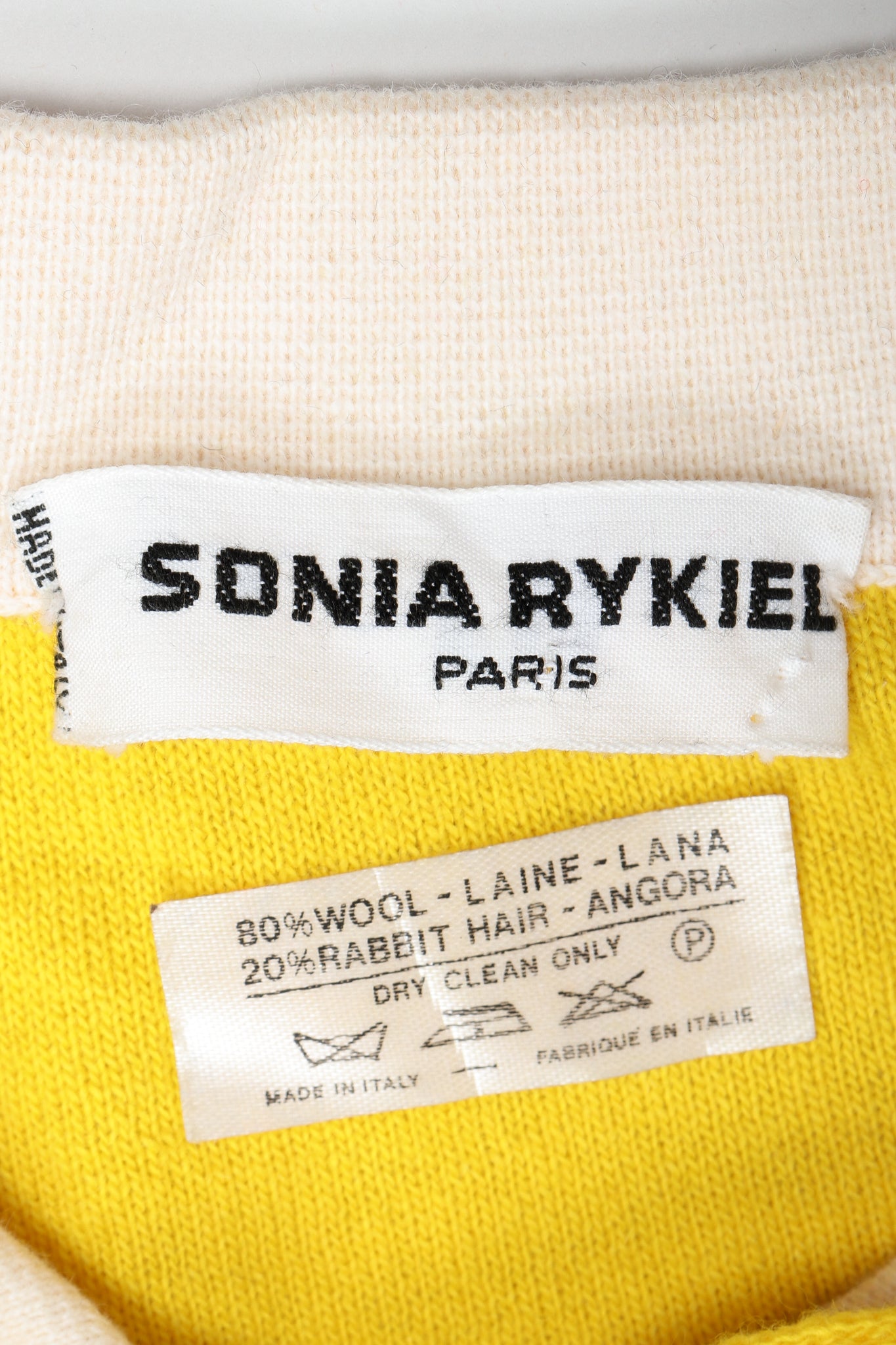 Vintage Sonia Rykiel Label and Contents on Yellow