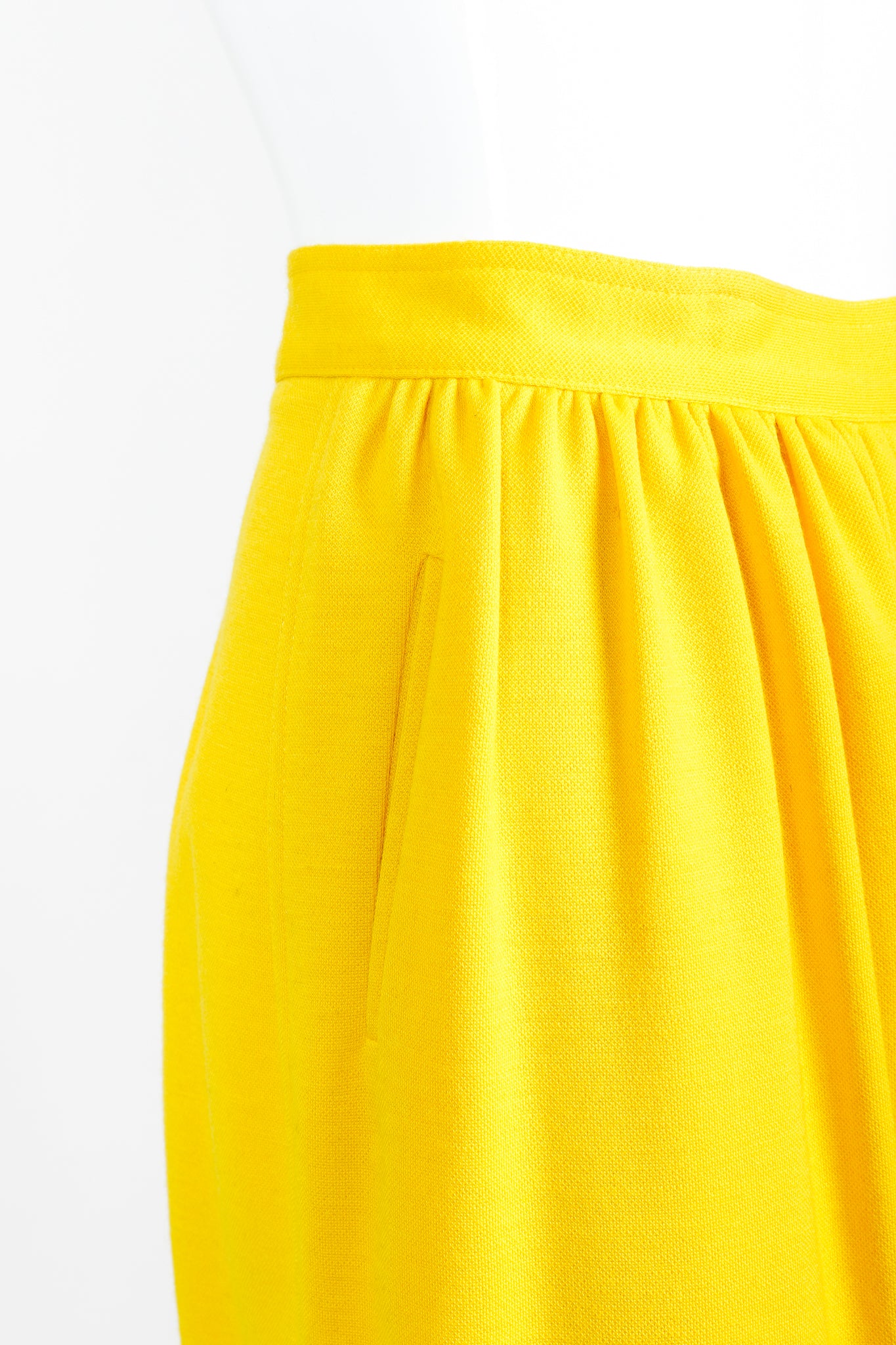 Vintage Sonia Rykiel Yellow Knit Gathered Pant on mannequin waist detail at Recess