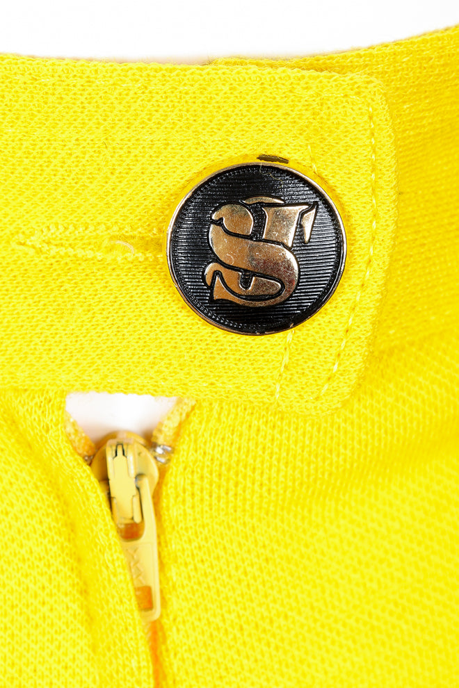 Vintage Sonia Rykiel Yellow Knit Gathered Pant button detail at Recess