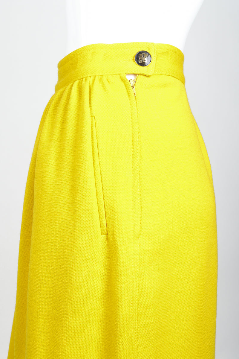Vintage Sonia Rykiel Yellow Knit Gathered Pant on mannequin button waist at Recess