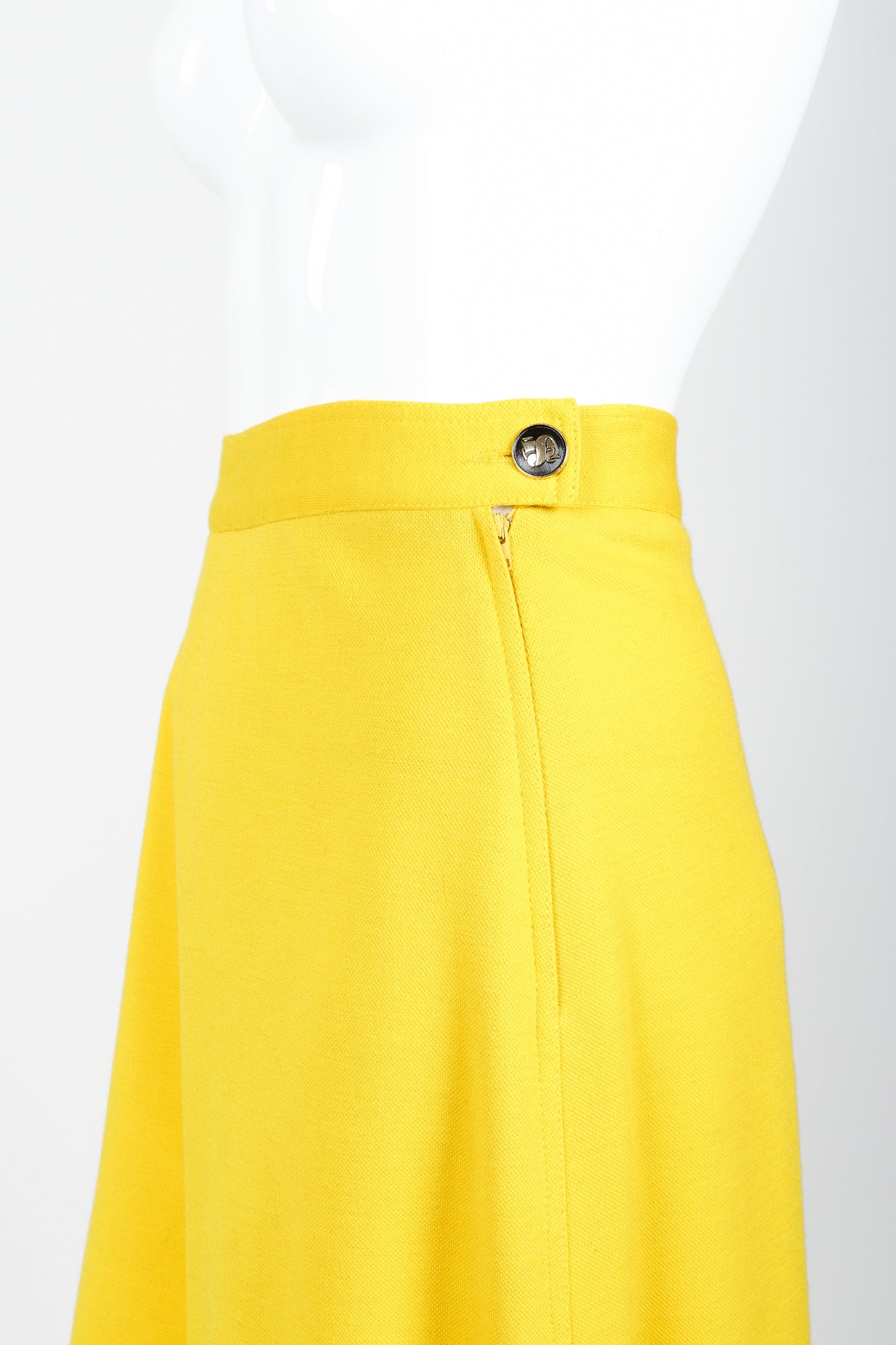 Vintage Sonia Rykiel Yellow Knit Gaucho Pant on Mannequin Waist at Recess Los Angeles
