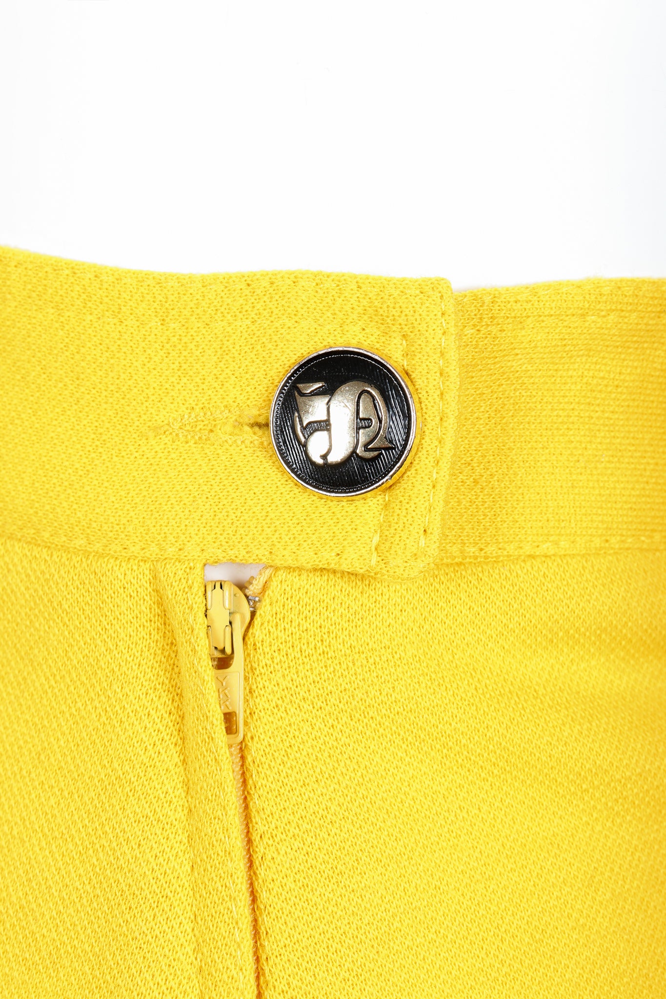 Vintage Sonia Rykiel Yellow Knit Gaucho Pant Monogram Button Detail