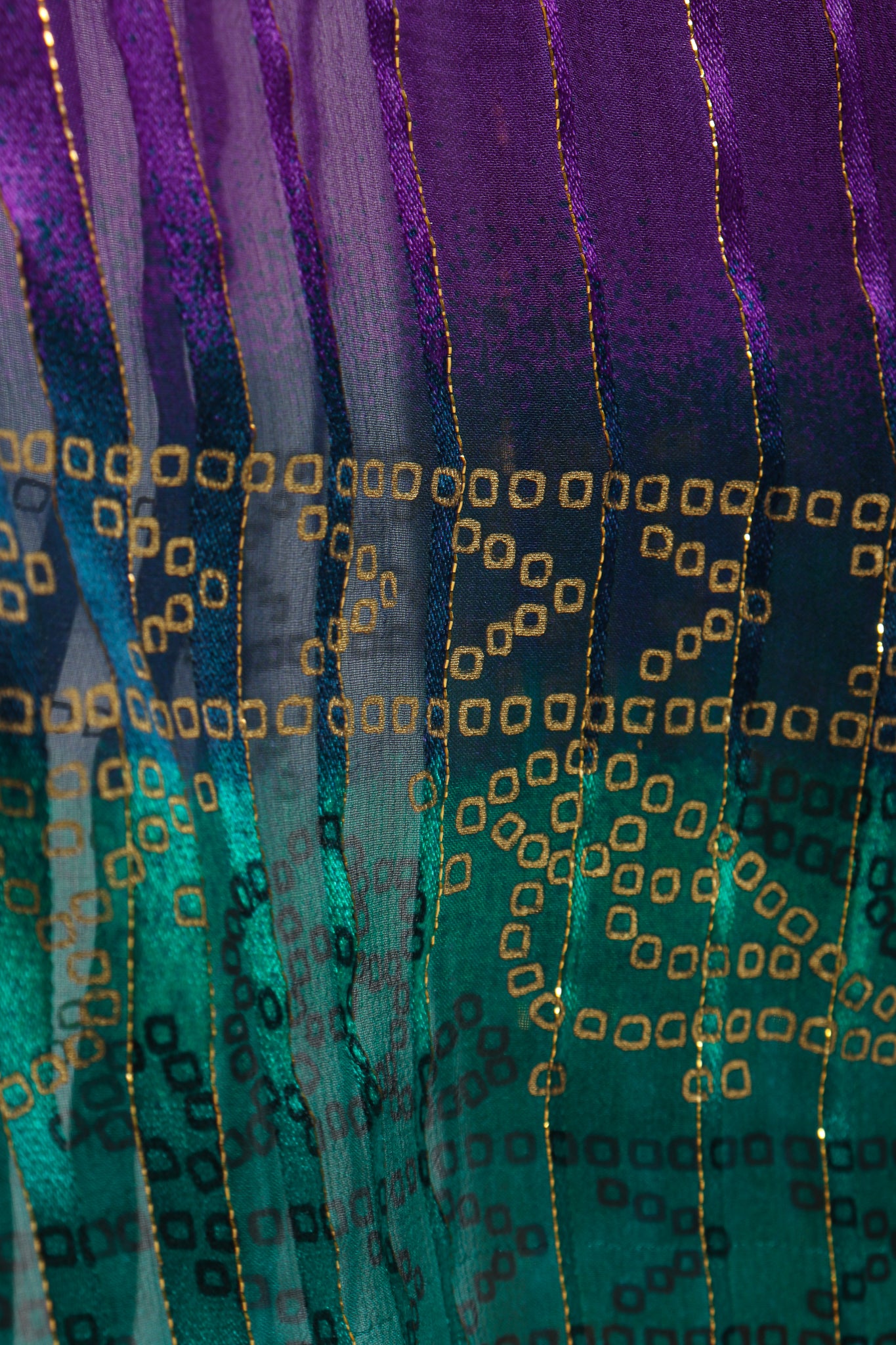 Vintage Soo Yung Lee Chiffon Rainbow Ombré Dress fabric hem detail at Recess Los Angeles
