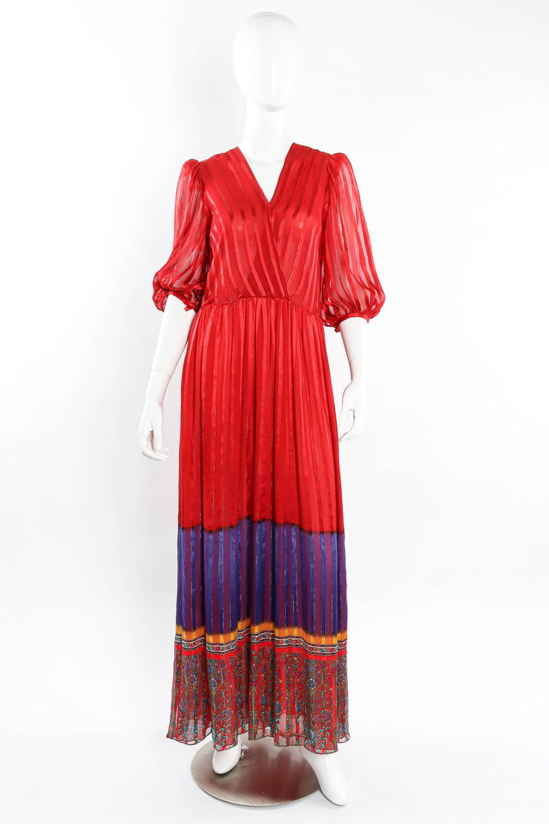 Vintage Soo Yung Lee Silk Column Stripe Maxi Dress mannequin front @ Recess LA