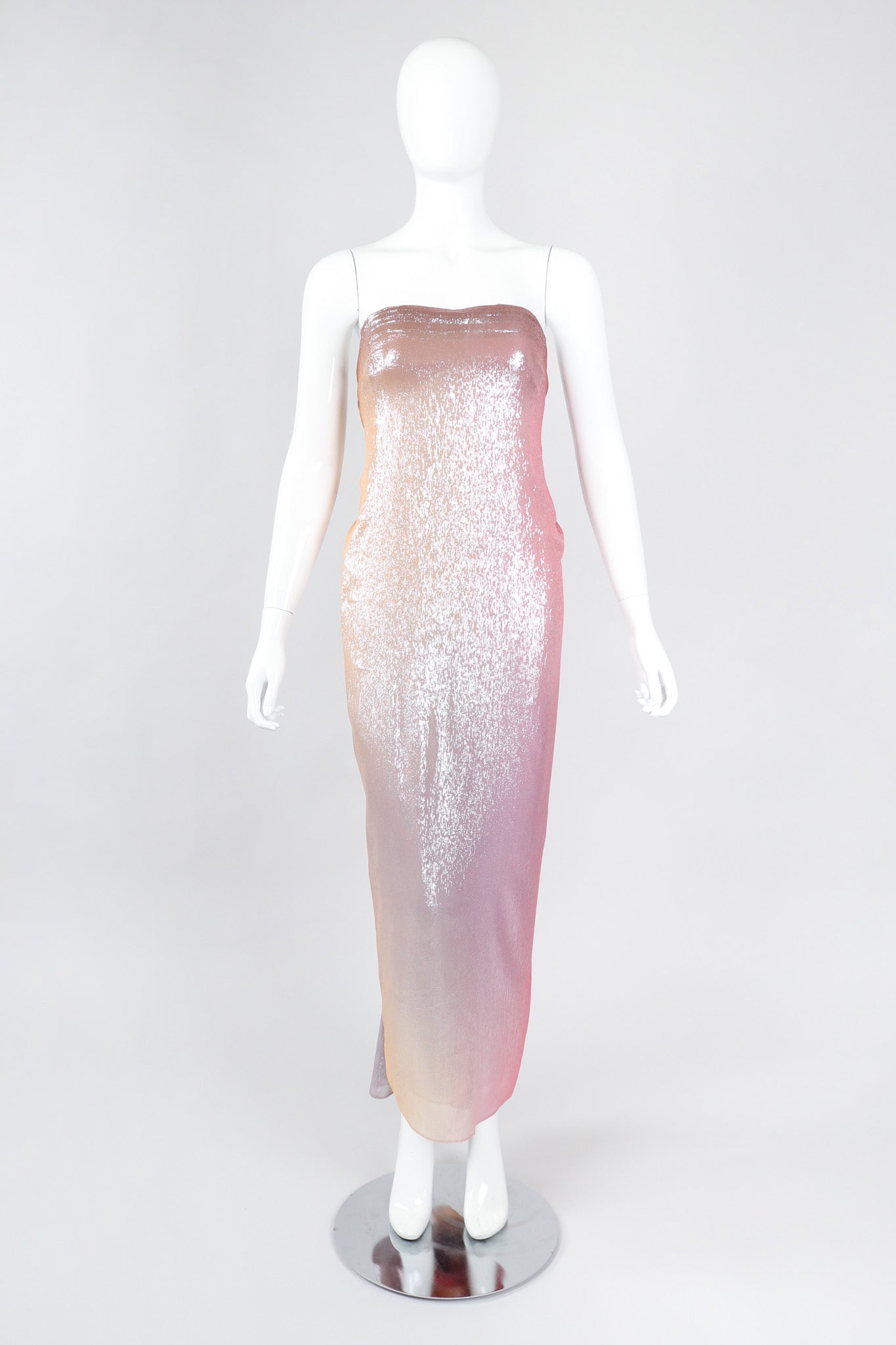 Recess Los Angeles Vintage Soo Yung Lee Iridescent Ombre Lamé Strapless Gown