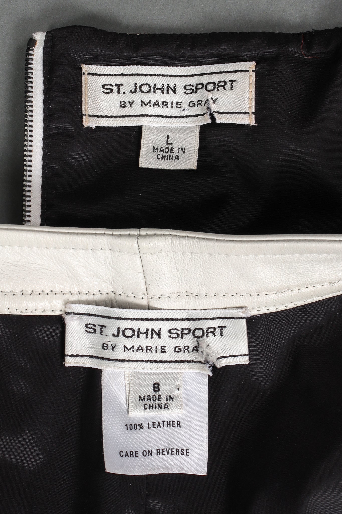 Vintage St. John Chained Leather Tank & Pant Set labels at Recess LA