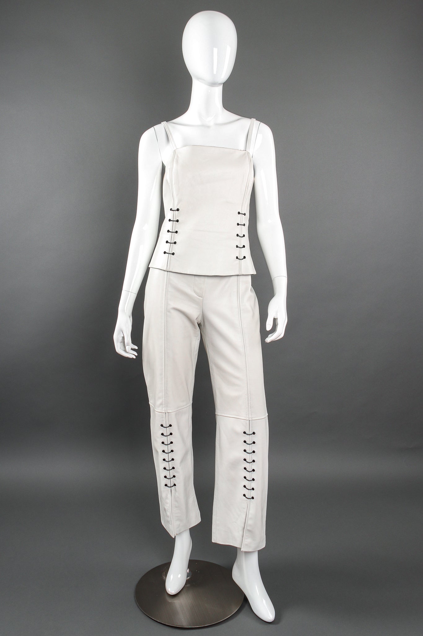 Vintage St. John Chained Leather Tank & Pant Set on mannequin front at Recess LA