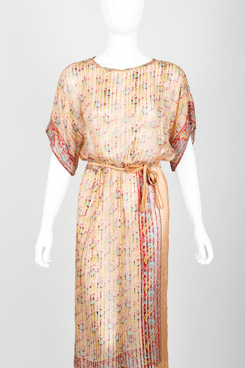 Vintage St. Piel Sheer Silk Chiffon Stripe Sarong Dress on Mannequin front crop at Recess