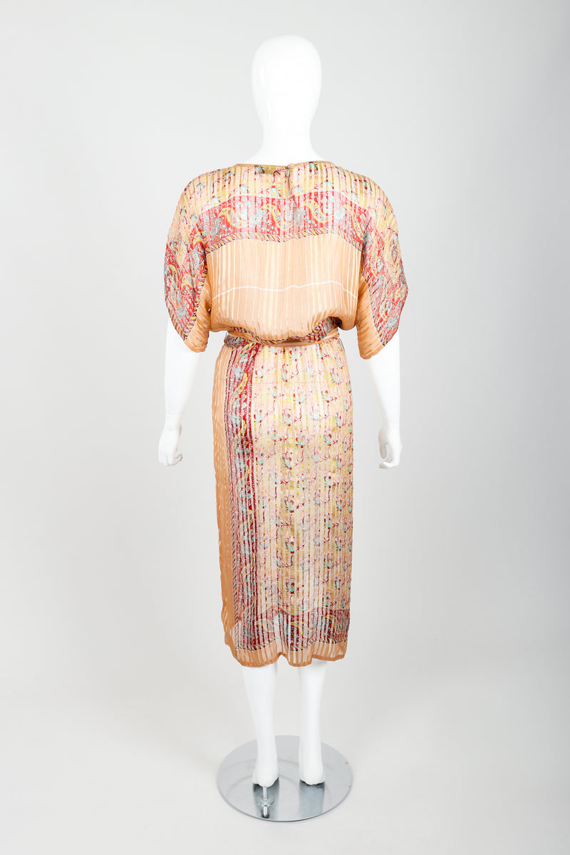 Vintage St. Piel Sheer Silk Chiffon Stripe Sarong Dress on Mannequin back at Recess