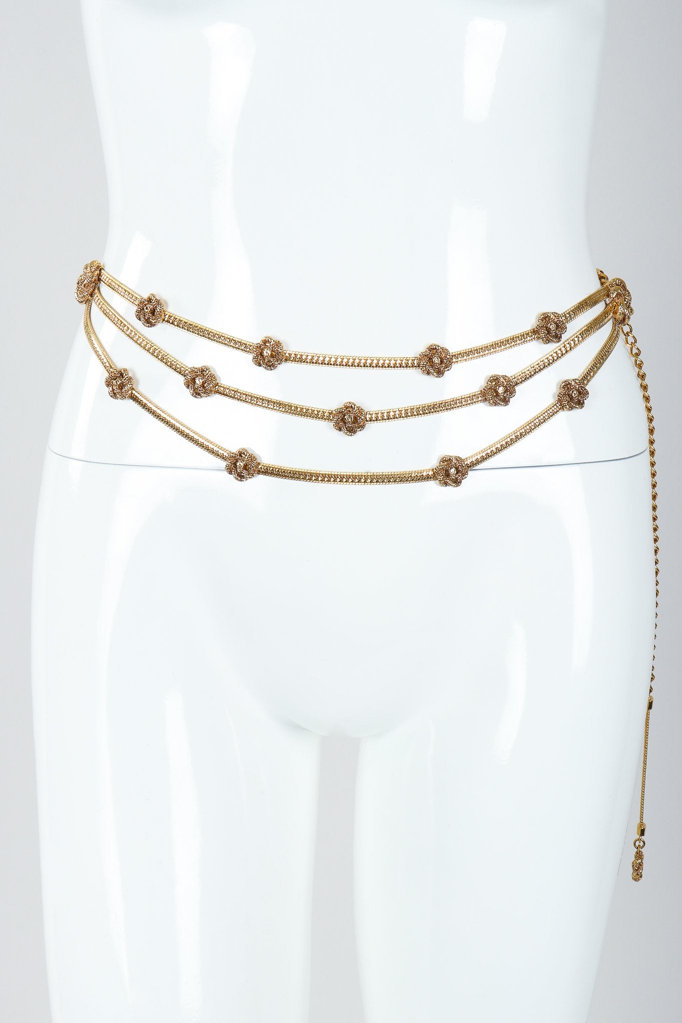 Vintage St John Gold Triple Drape Rosette Chain Belt on Mannequin at Recess Los Angeles