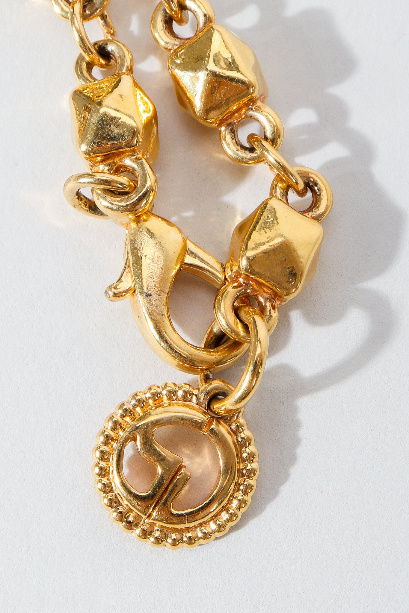 Vintage St. John Gold Faceted Diamond Rope Necklace SJ Charm detail