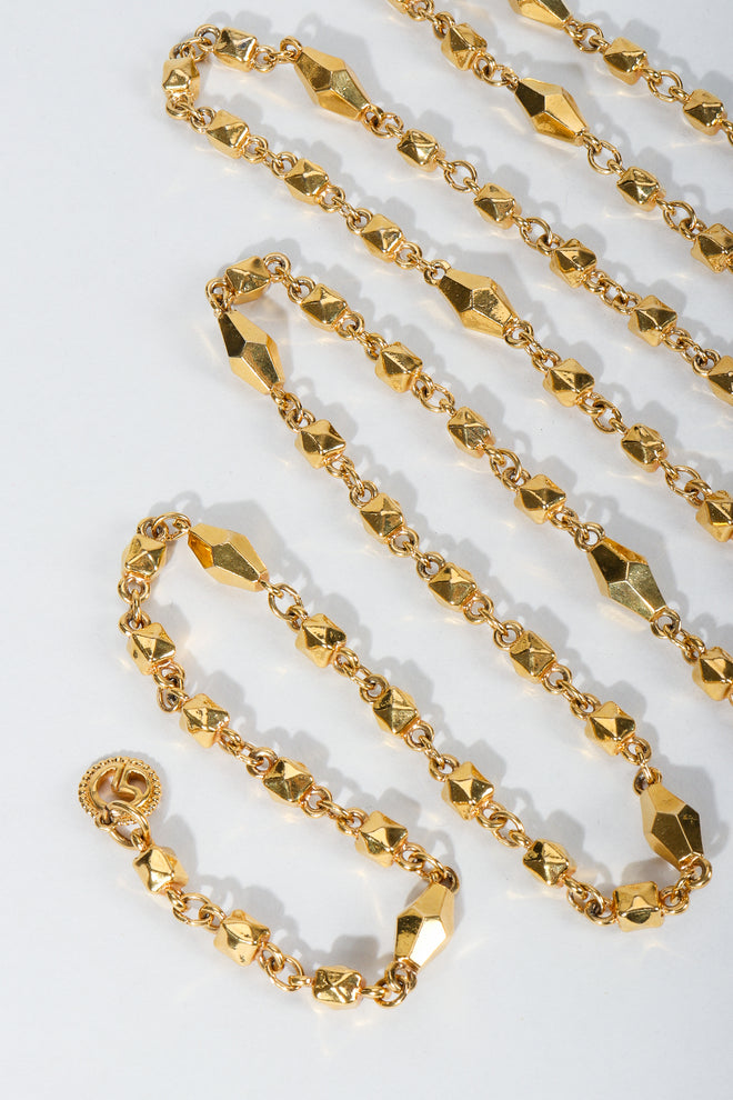 Vintage St. John Gold Faceted Diamond Rope Necklace on grey at Recess