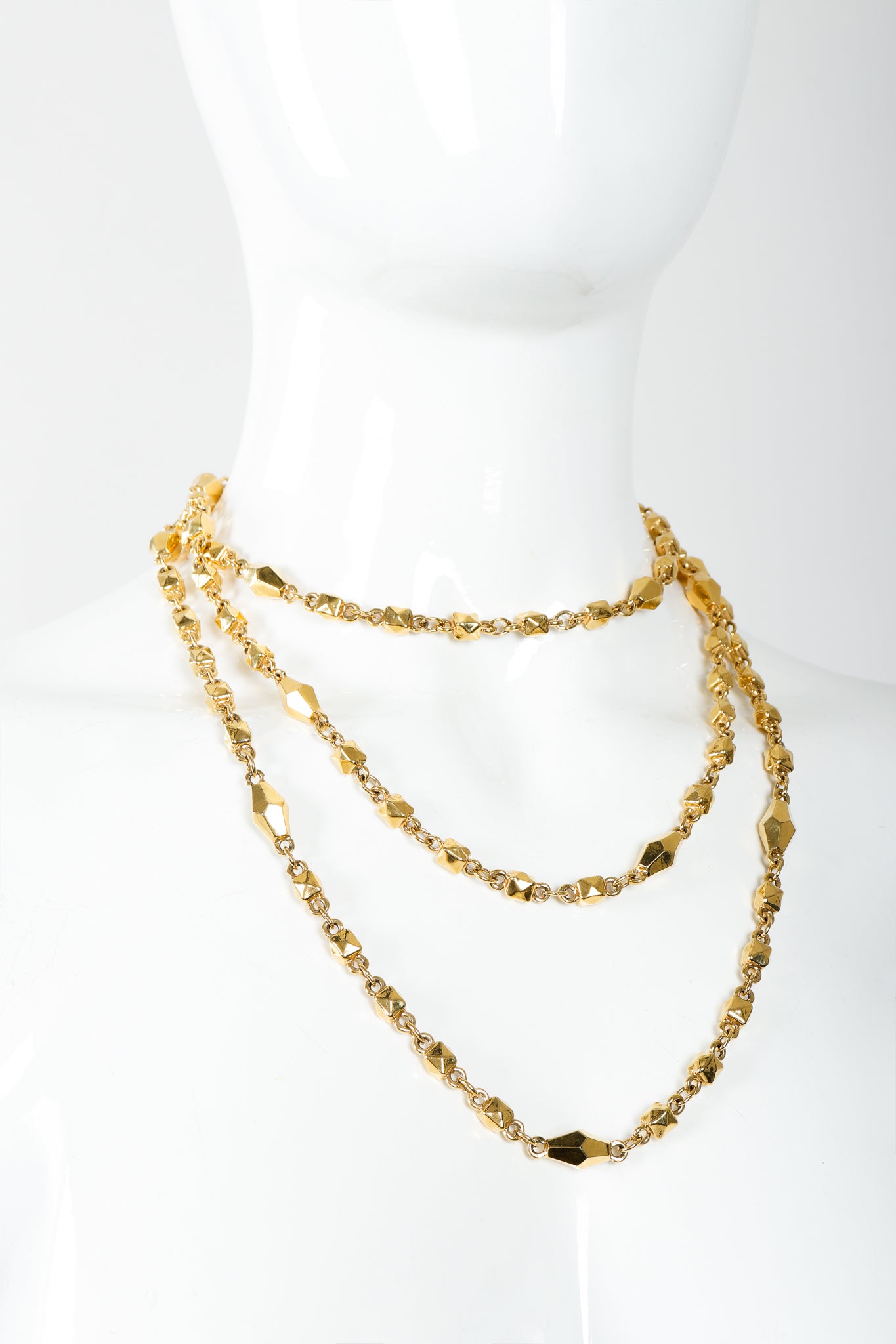 Vintage St. John Gold Faceted Diamond Rope Necklace Triple Wrap on Mannequin at Recess