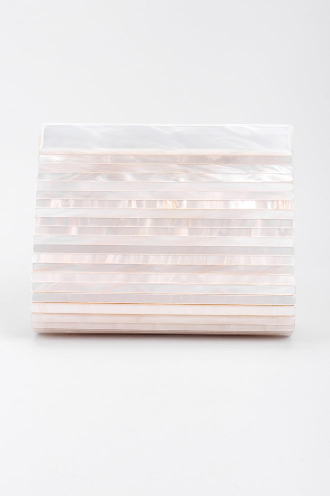 Recess Los Angeles Vintage St John Lucite Mother-of-Pearl Satin Clutch